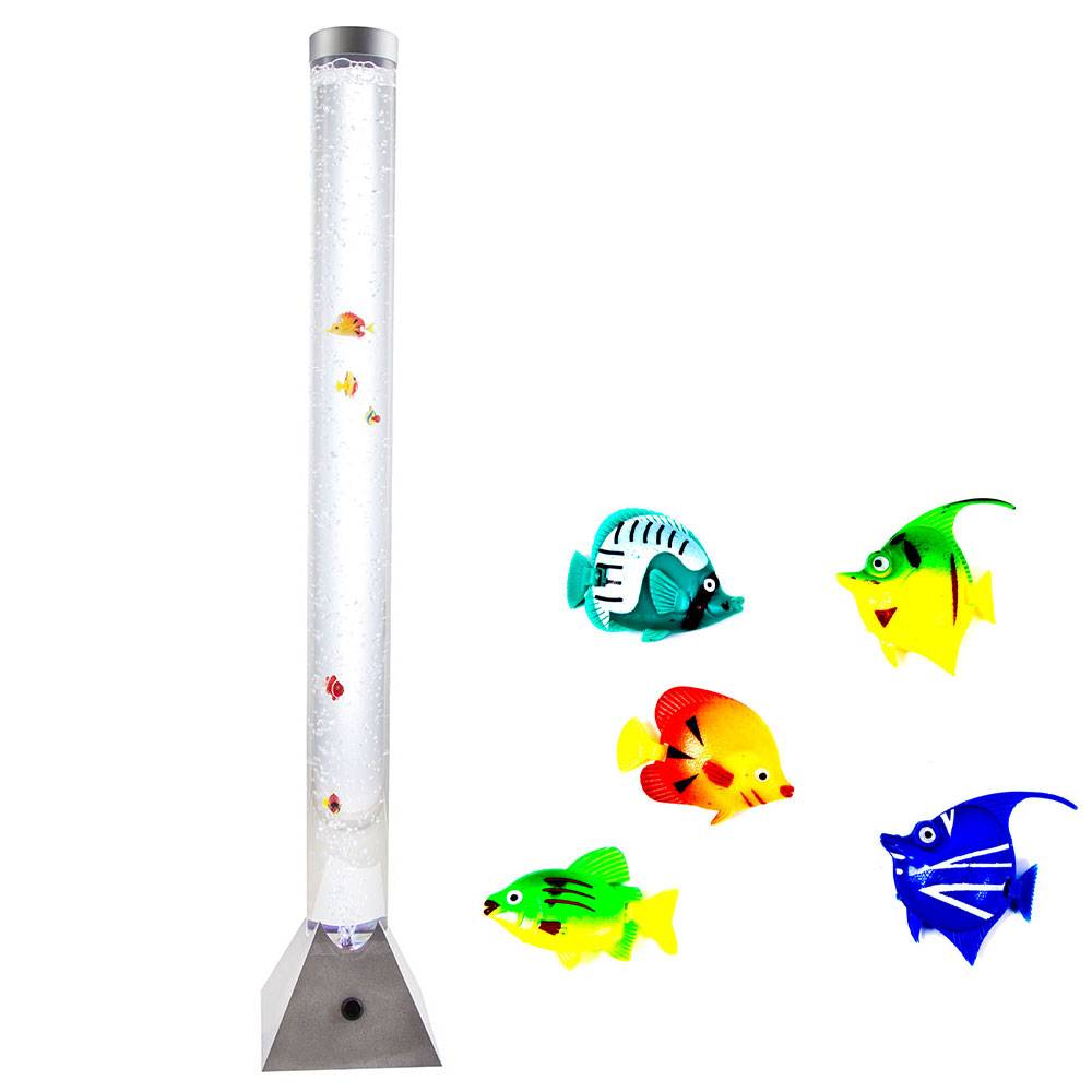 Sprudelsäule LED Wassersäule Schlafzimmer Stehlampe RGB-Farbwechsler Deko-Stehleuchte mit Fischen, Kunststoff, LED Farbwechsler, H 120 cm