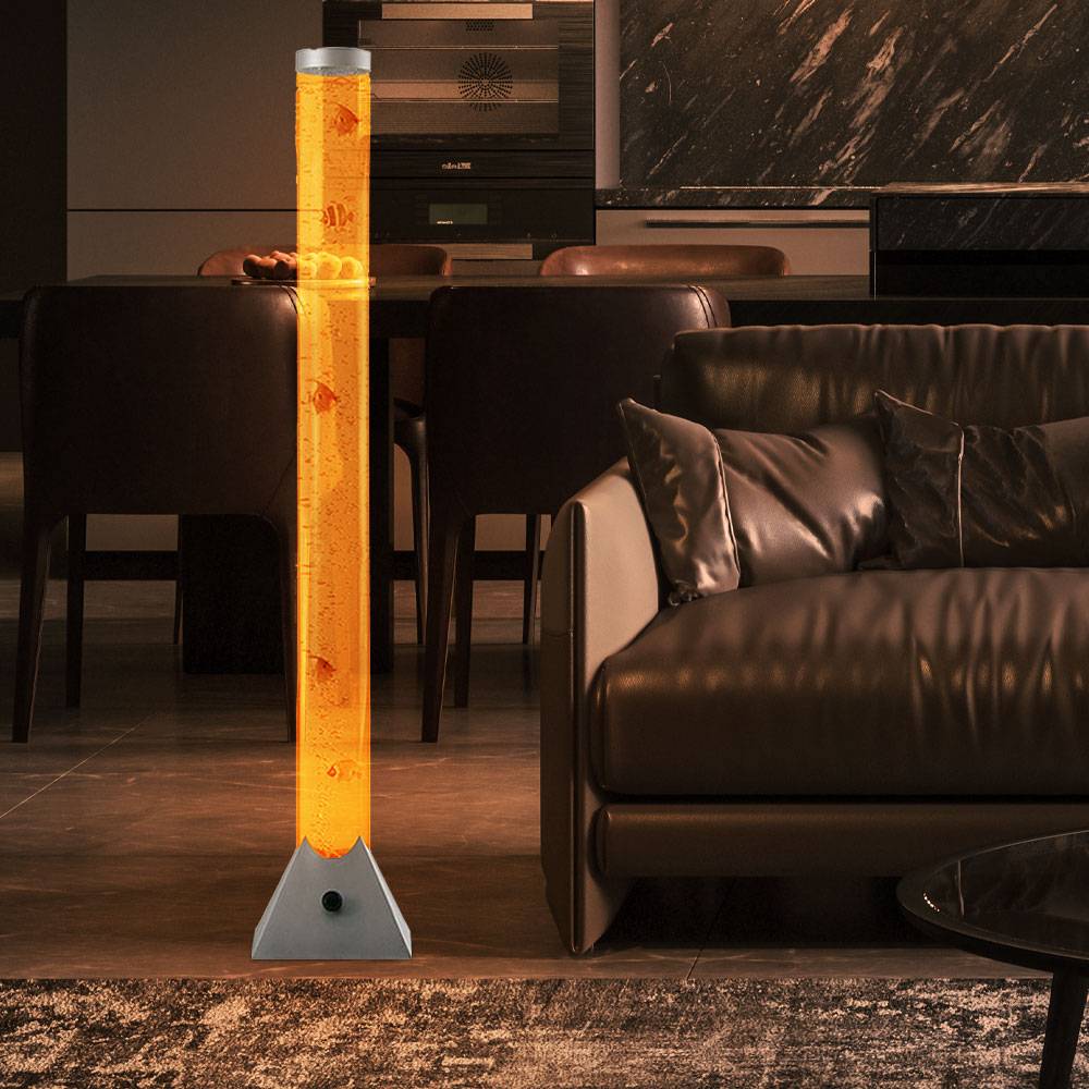 Sprudelsäule LED Wassersäule Schlafzimmer Stehlampe RGB-Farbwechsler Deko-Stehleuchte mit Fischen, Kunststoff, LED Farbwechsler, H 120 cm
