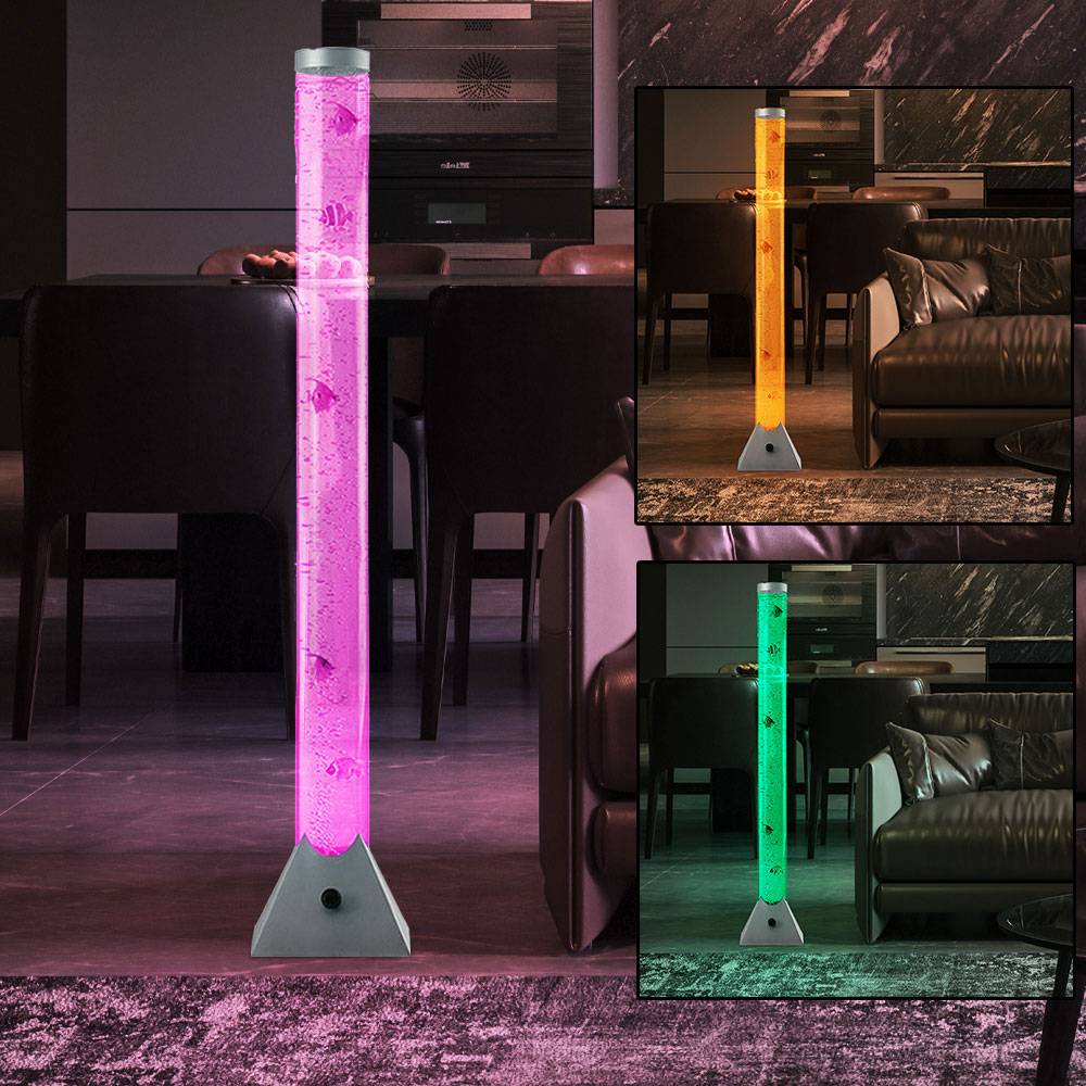 Sprudelsäule LED Wassersäule Schlafzimmer Stehlampe RGB-Farbwechsler Deko-Stehleuchte mit Fischen, Kunststoff, LED Farbwechsler, H 120 cm
