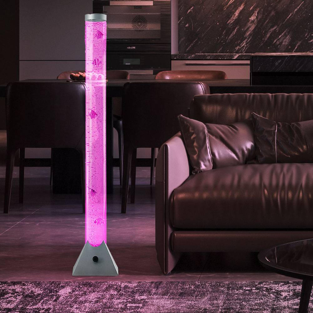 Sprudelsäule LED Wassersäule Schlafzimmer Stehlampe RGB-Farbwechsler Deko-Stehleuchte mit Fischen, Kunststoff, LED Farbwechsler, H 120 cm