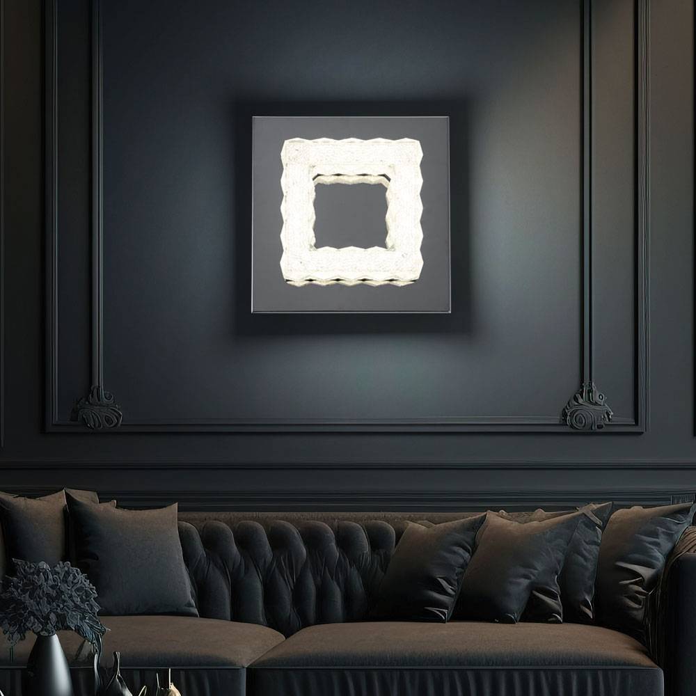 Wandleuchte Wandlampe Schlafzimmerlampe LED Kristalle chrom Wandstrahler, Acryl, 1x LED 6W 520Lm 3000K, LxBxH 18x18x9,6 cmcm