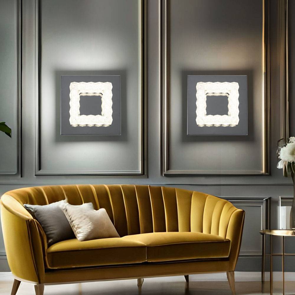 Wandleuchte Wandlampe Schlafzimmerlampe LED Kristalle chrom Wandstrahler, Acryl, 1x LED 6W 520Lm 3000K, LxBxH 18x18x9,6 cmcm