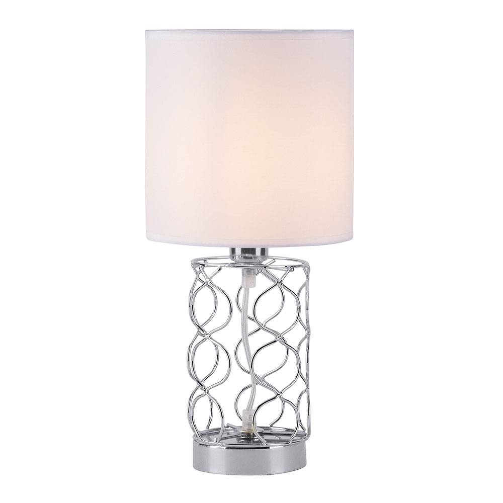 Tischlampe Schlafzimmer weiß Nachttischlampe Modern Tischleuchte silberner Fuß, Textilschirm Stahl, 1x E14 Fassung, DxH 18x35 cm