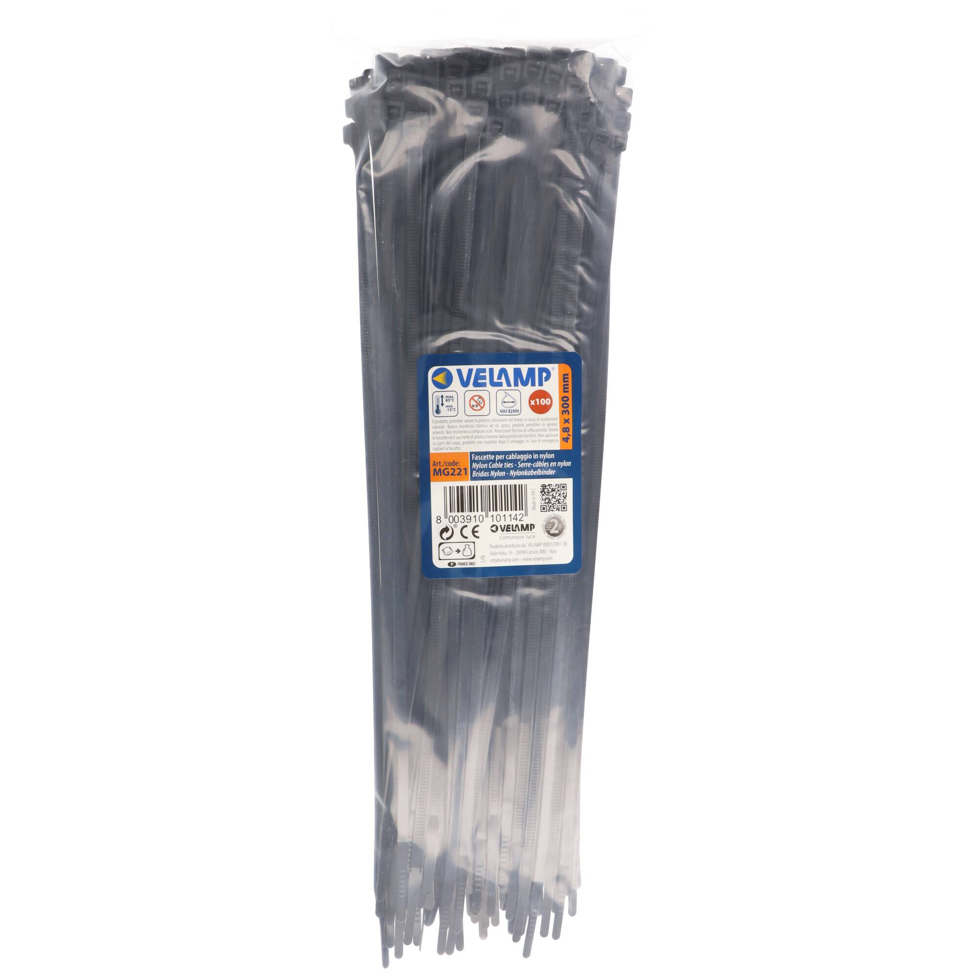 Velamp Kabelbinder Nylon, Schwarz. 4,8x300mm, 1 Pack mit 100 Stck