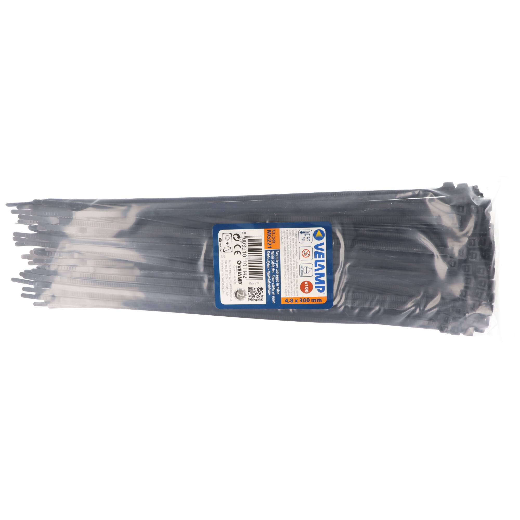 Velamp Kabelbinder Nylon, Schwarz. 4,8x300mm, 1 Pack mit 100 Stck
