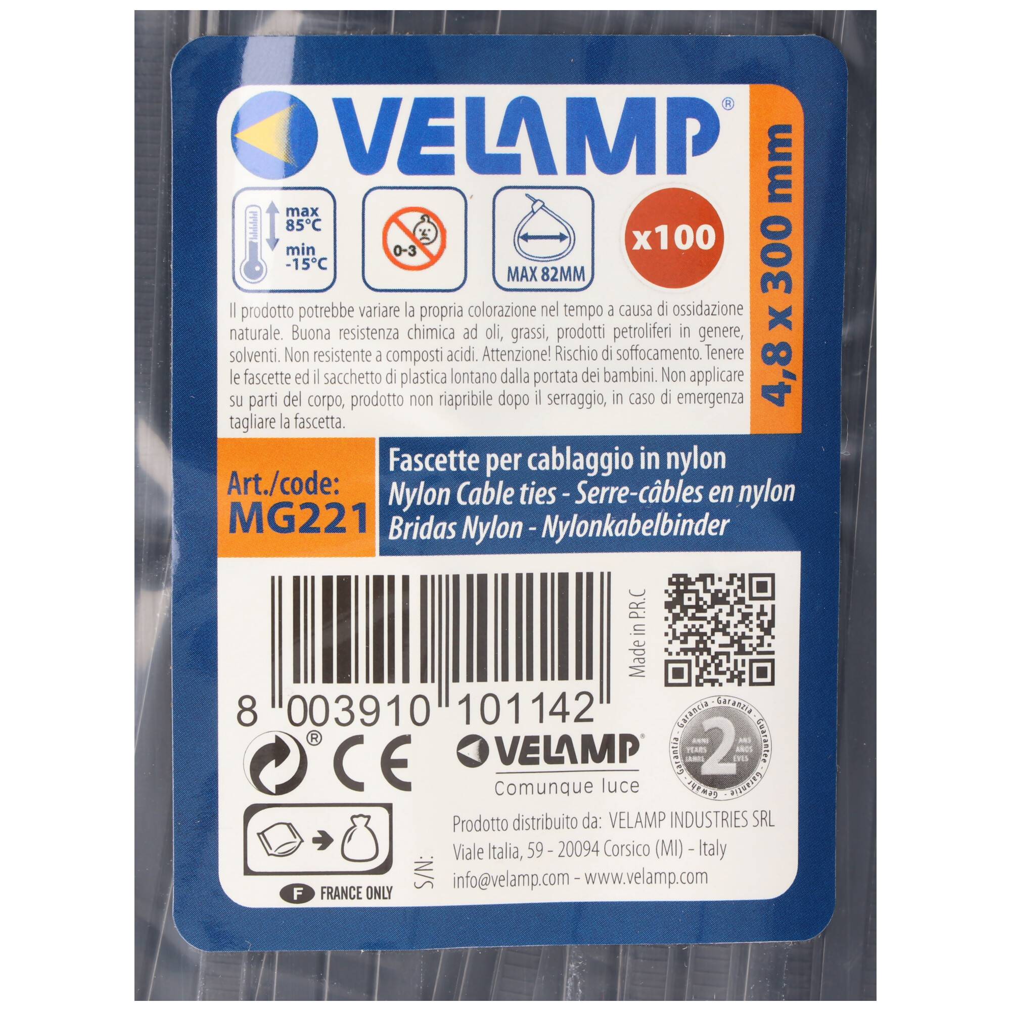 Velamp Kabelbinder Nylon, Schwarz. 4,8x300mm, 1 Pack mit 100 Stck