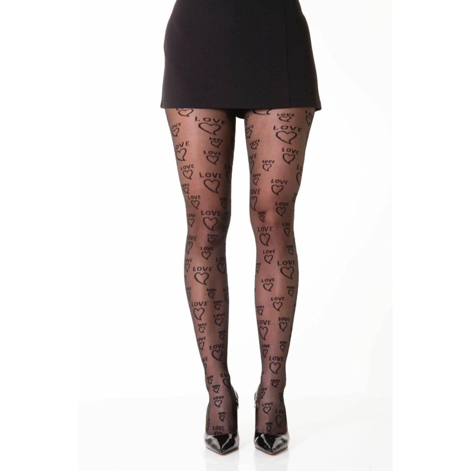 Damen Strumpfhose Schrift Strumpfhose Muster Optik 40 DEN für Frauen Collant Moda S/M