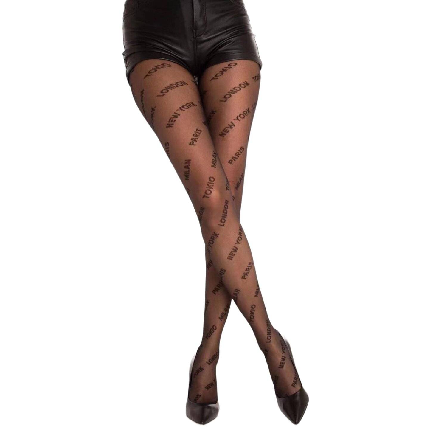Damen Strumpfhose Schrift Strumpfhose Muster Optik 40 DEN für Frauen Collant Moda S/M