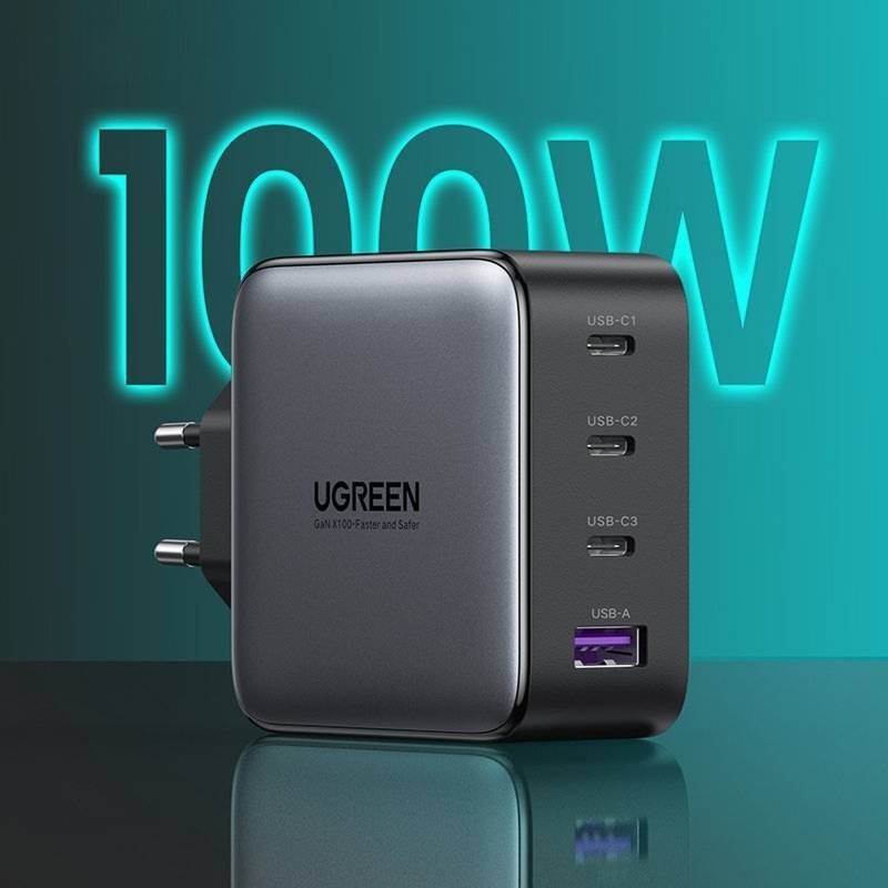 Ugreen GaN Schnellladegerät 3x USB Type C / USB Power Delivery 3.0 QuickCharge 4+ FCP SCP AFC 100W EU schwarz