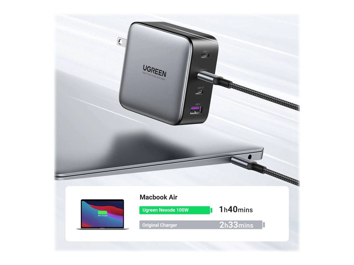 Ugreen - Netzteil - 100 Watt - 5 A - PD 3.0, QC 4+ - 4 Ausgabeanschlussstellen (USB, 3 x USB-C)