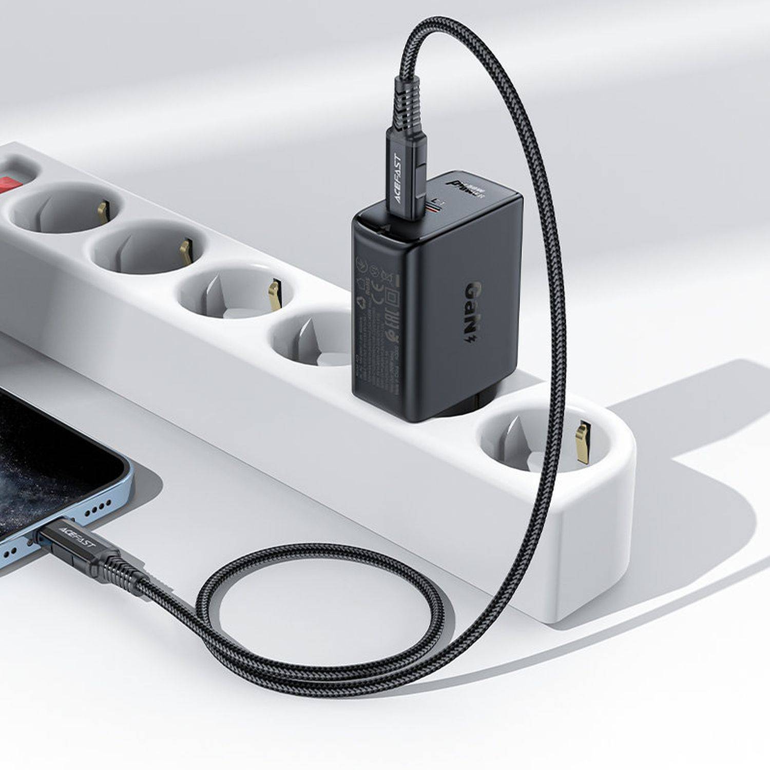 Acefast 50W 2x USB-C Ladegerät Ladegerät GaN USB Typ C 50W, PD, QC 3.0, AFC, FCP Adapter Weiß