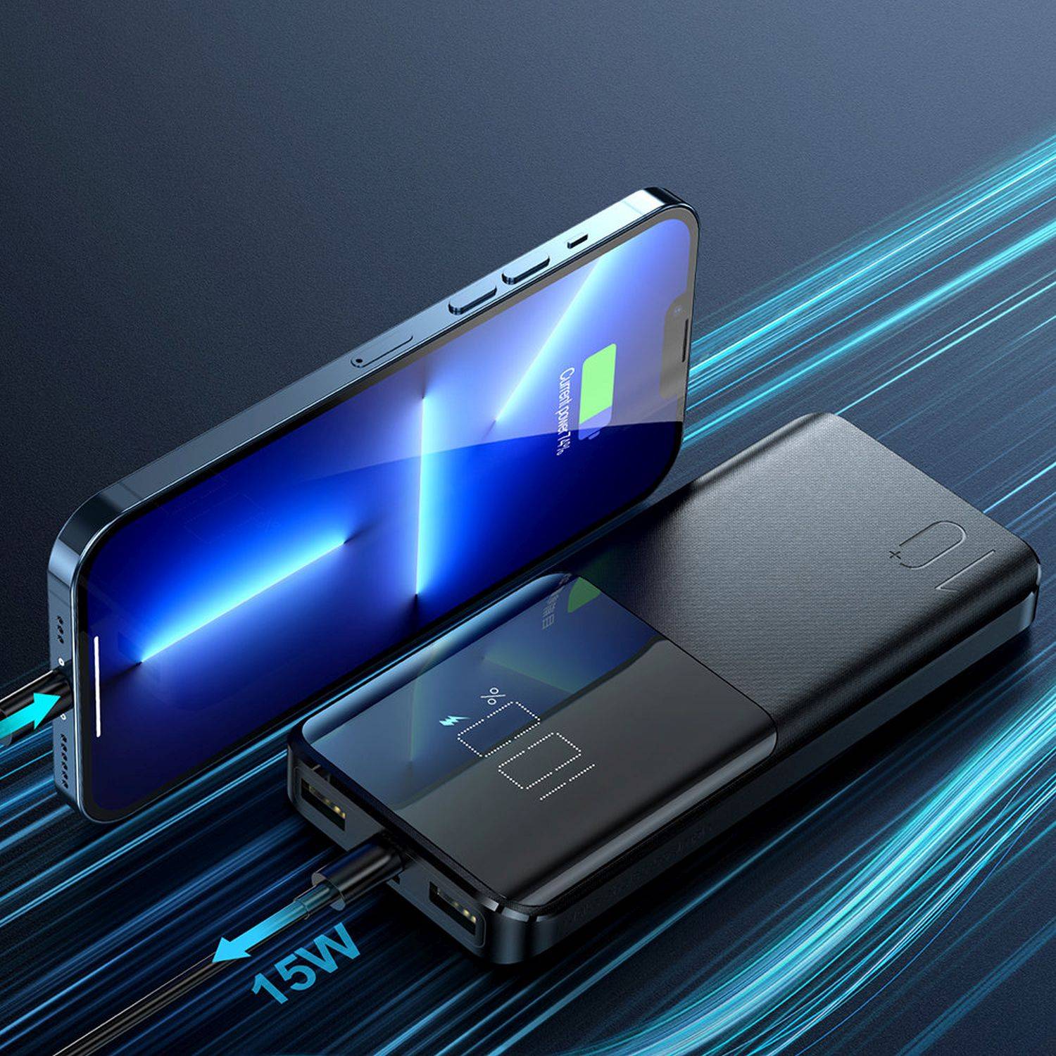 Joyroom 15W 10000mAh PD QC3.0 AFC Externer Akku Powerbank Schnell-Ladegerät schwarz