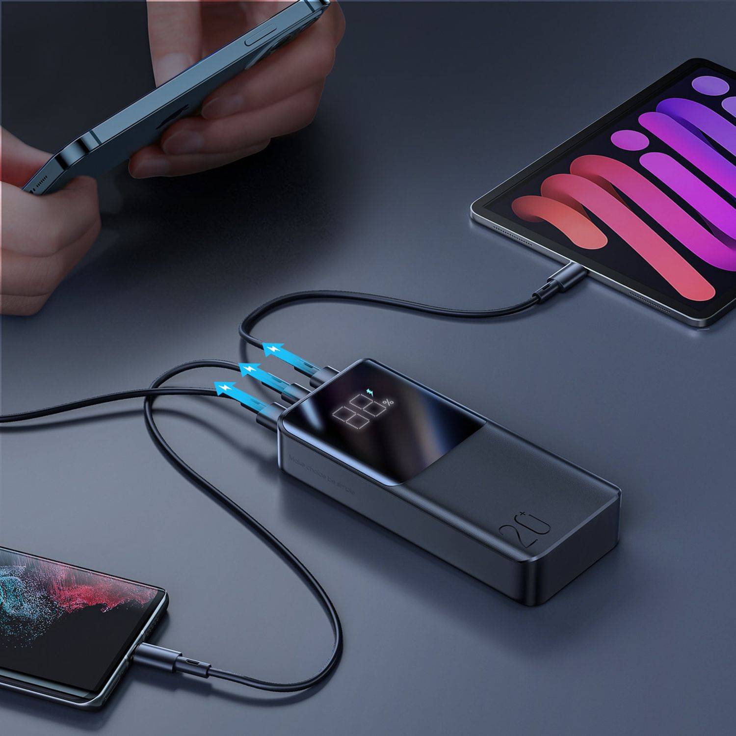 Joyroom Powerbank 22.5W 20000mAh PD QC3.0 AFC Externer Akku Schnell-Ladegerät schwarz