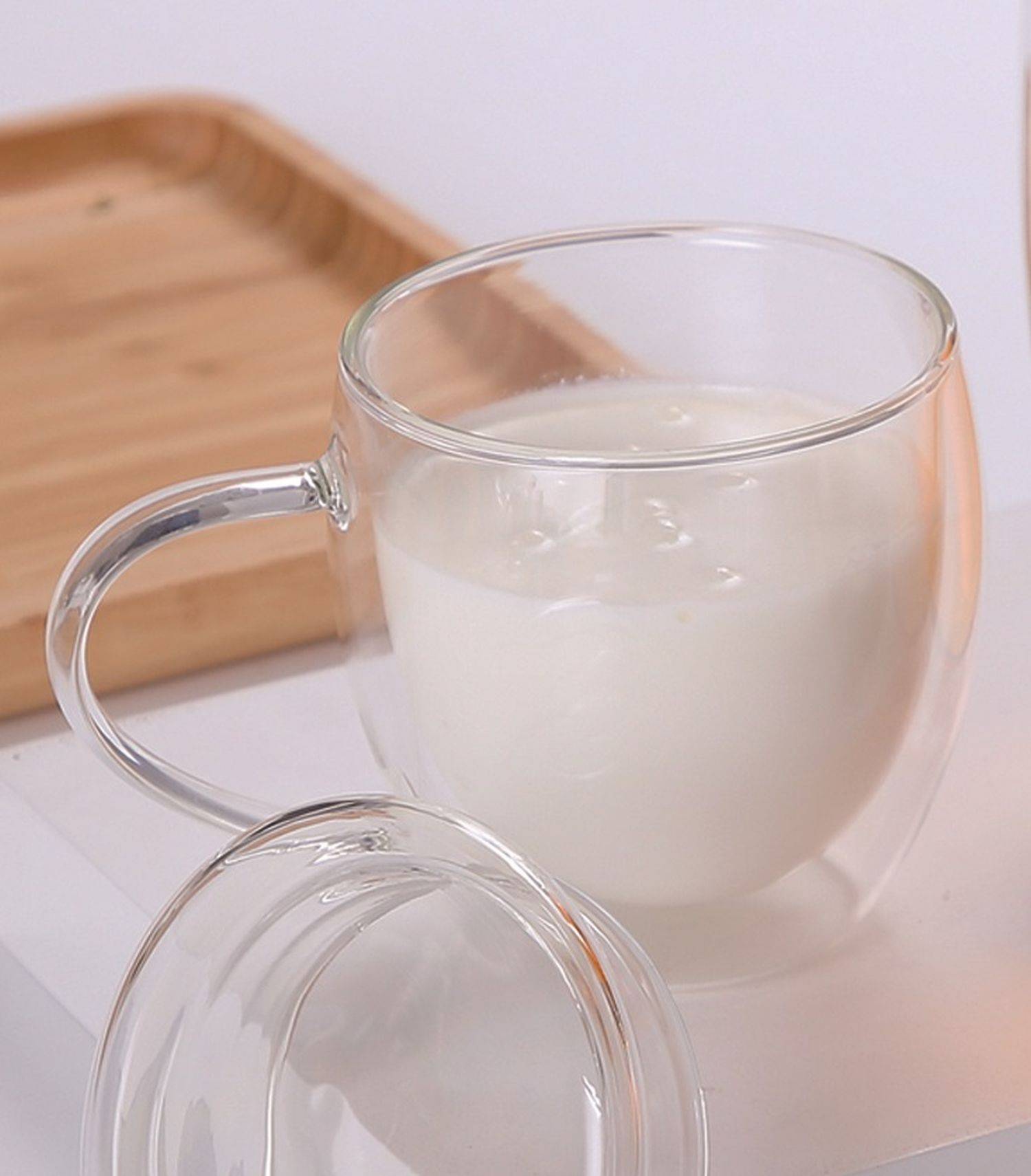 2er Set Doppelwandiges Thermoglas 250ml Teetassen Doppelwand Glas mit Deckel Henkel Kaffeetassen transparent