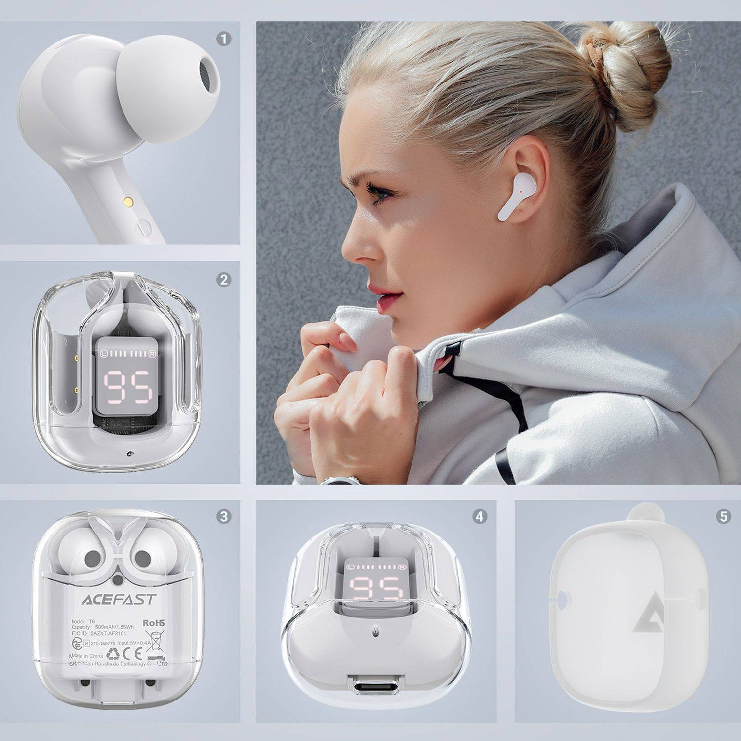 Acefast T6 In-Ear Wireless Kopfhörer Earbuds Headphones TWS Bluetooth 5.0 Modern Grau