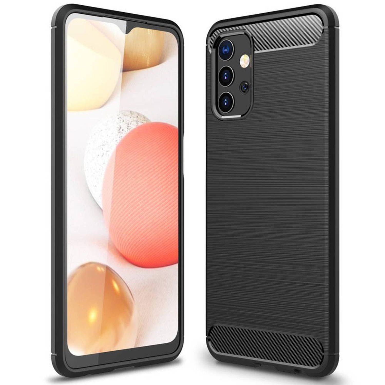 Silikon Hülle Bumper Carbon kompatibel mit SAMSUNG GALAXY M32 5G Case TPU Soft Handyhülle Cover Schutzhülle Schwarz