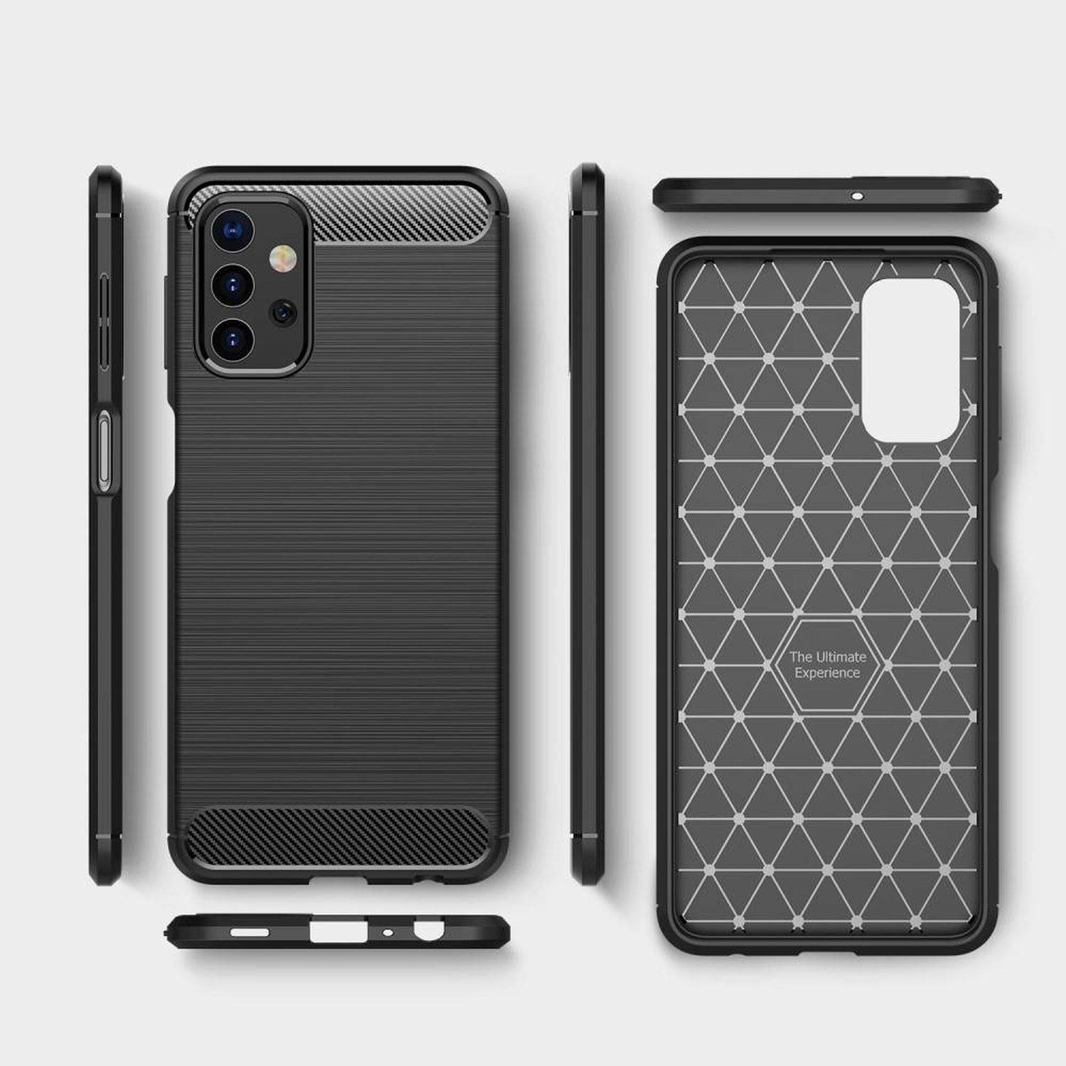 Silikon Hülle Bumper Carbon kompatibel mit SAMSUNG GALAXY M32 5G Case TPU Soft Handyhülle Cover Schutzhülle Schwarz