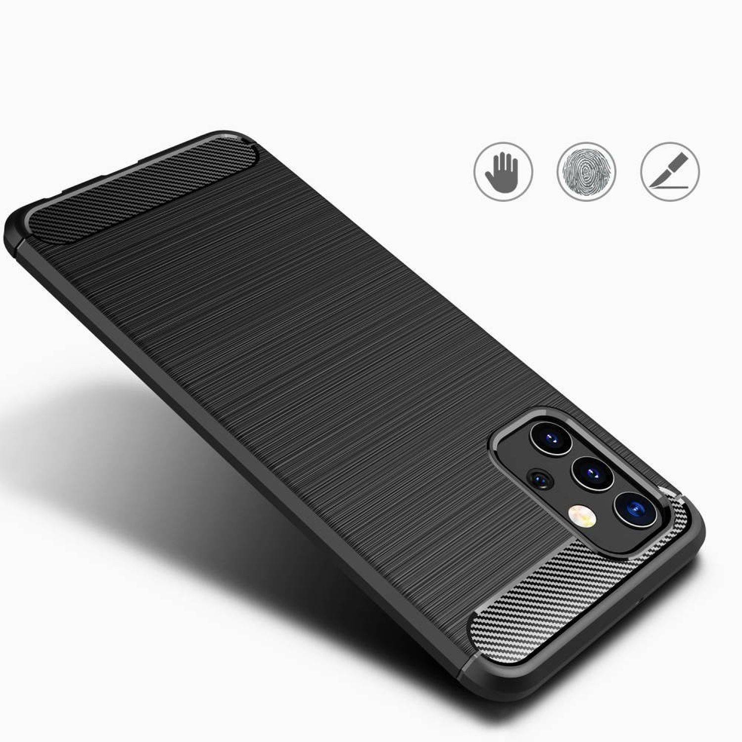 Silikon Hülle Bumper Carbon kompatibel mit SAMSUNG GALAXY M32 5G Case TPU Soft Handyhülle Cover Schutzhülle Schwarz