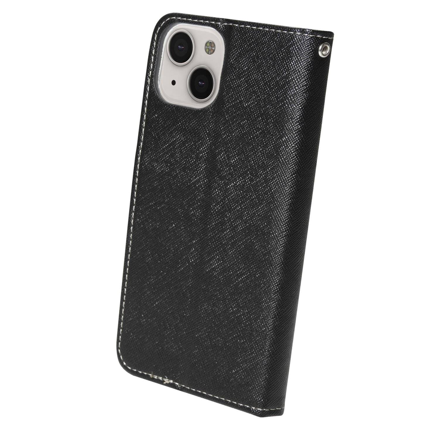Buch Tasche "Fancy" kompatibel mit iPhone 14 Plus Handy Hülle Brieftasche mit Standfunktion, Kartenfach Schwarz-Gold