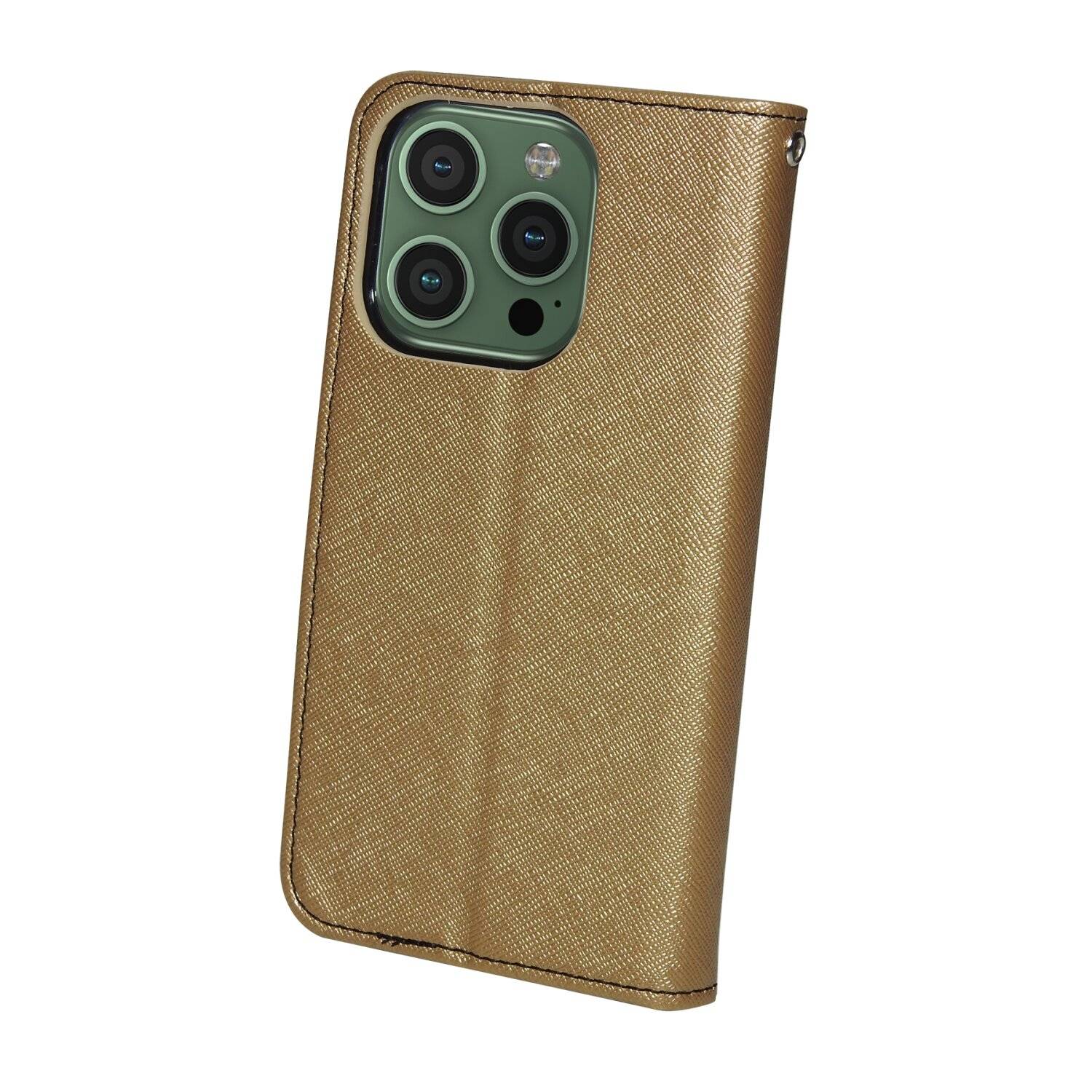 Buch Tasche "Fancy" kompatibel mit iPhone 14 Plus Handy Hülle Brieftasche mit Standfunktion, Kartenfach Gold-Schwarz