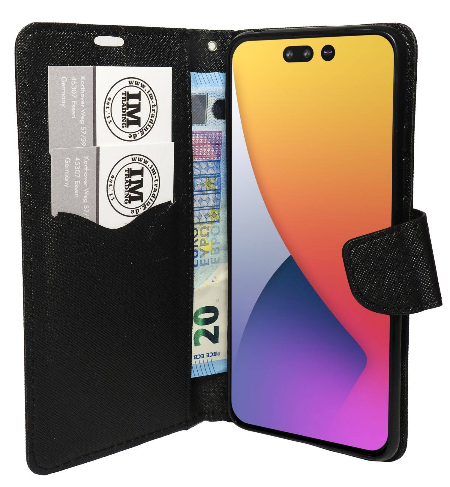 Buch Tasche "Fancy" für iPhone 14 Handy Hülle Etui Brieftasche Schutzhülle mit Standfunktion, Kartenfach Schwarz