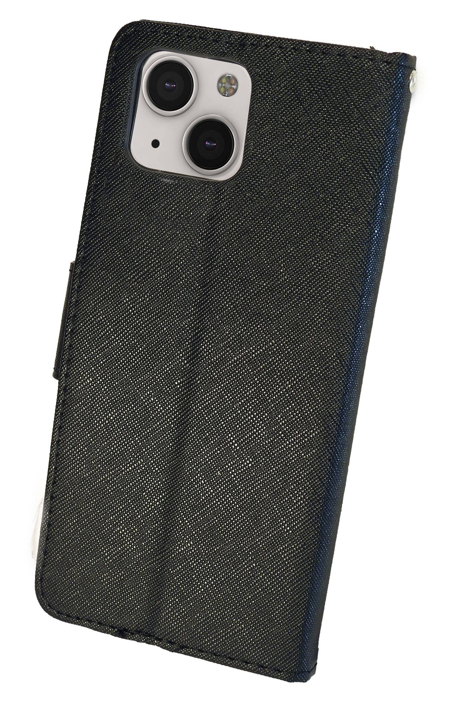 Buch Tasche "Fancy" für iPhone 14 Handy Hülle Etui Brieftasche Schutzhülle mit Standfunktion, Kartenfach Schwarz