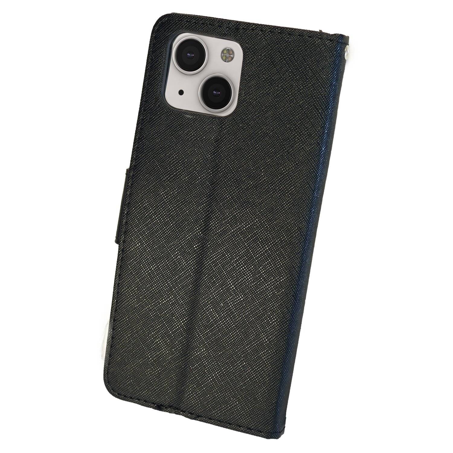 Buch Tasche "Fancy" kompatibel mit iPhone 14 Plus Handy Hülle Brieftasche mit Standfunktion, Kartenfach Schwarz