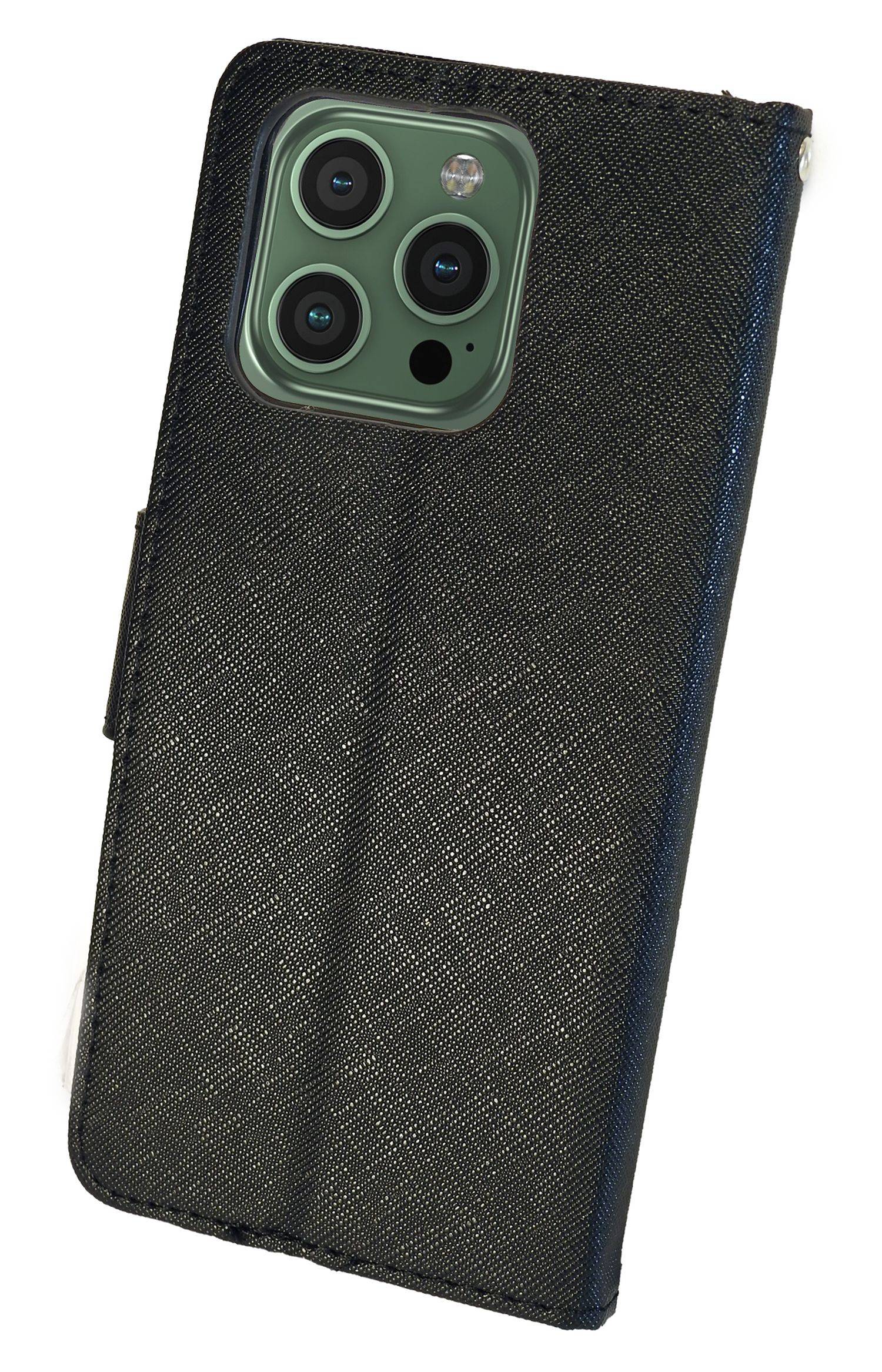 Buch Tasche "Fancy" für iPhone 14 Pro Handy Hülle Etui Brieftasche Schutzhülle mit Standfunktion, Kartenfach Schwarz