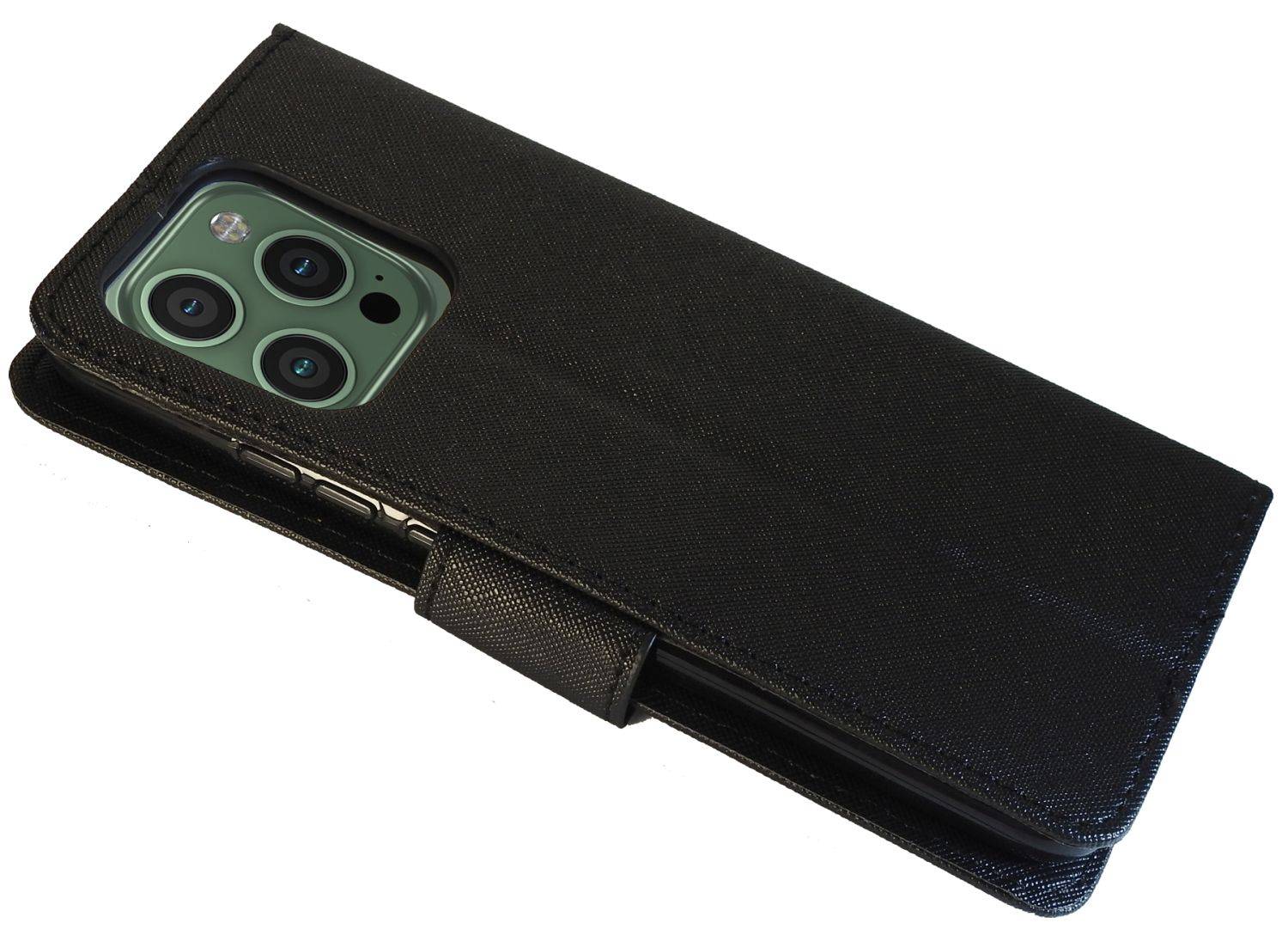 Buch Tasche "Fancy" für iPhone 14 Pro Handy Hülle Etui Brieftasche Schutzhülle mit Standfunktion, Kartenfach Schwarz