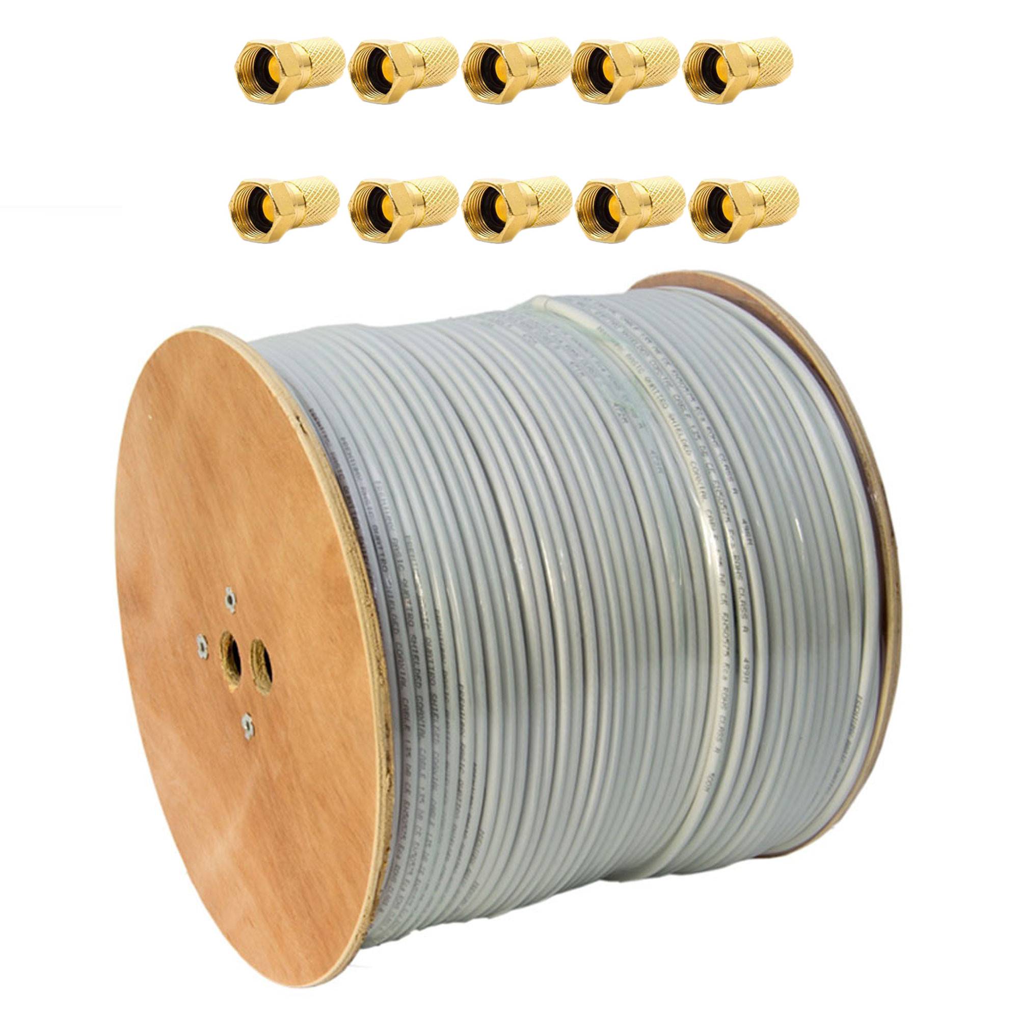 PremiumX 500m Deluxe Pro Koaxialkabel 135 dB 5-fach geschirmt Reines Kupfer Antennenkabel für Digital Satelliten Sat TV mit 10x vergoldete F-Stecker