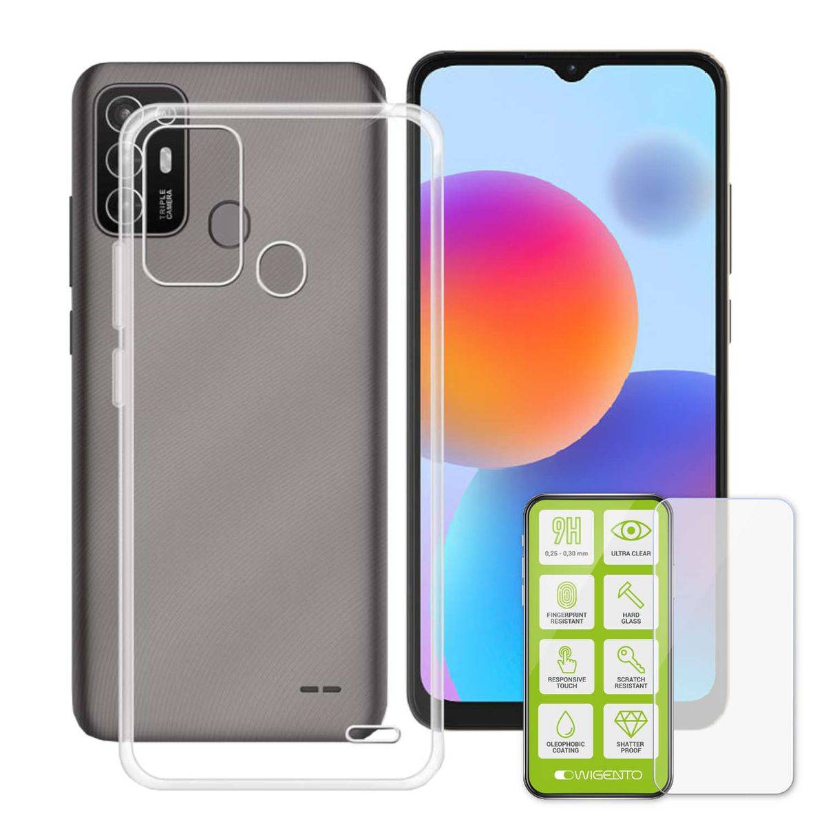 Für ZTE Blade A52 Silikoncase TPU Transparent + 0,26 H9 Glas Handy Tasche Hülle Schutz Cover