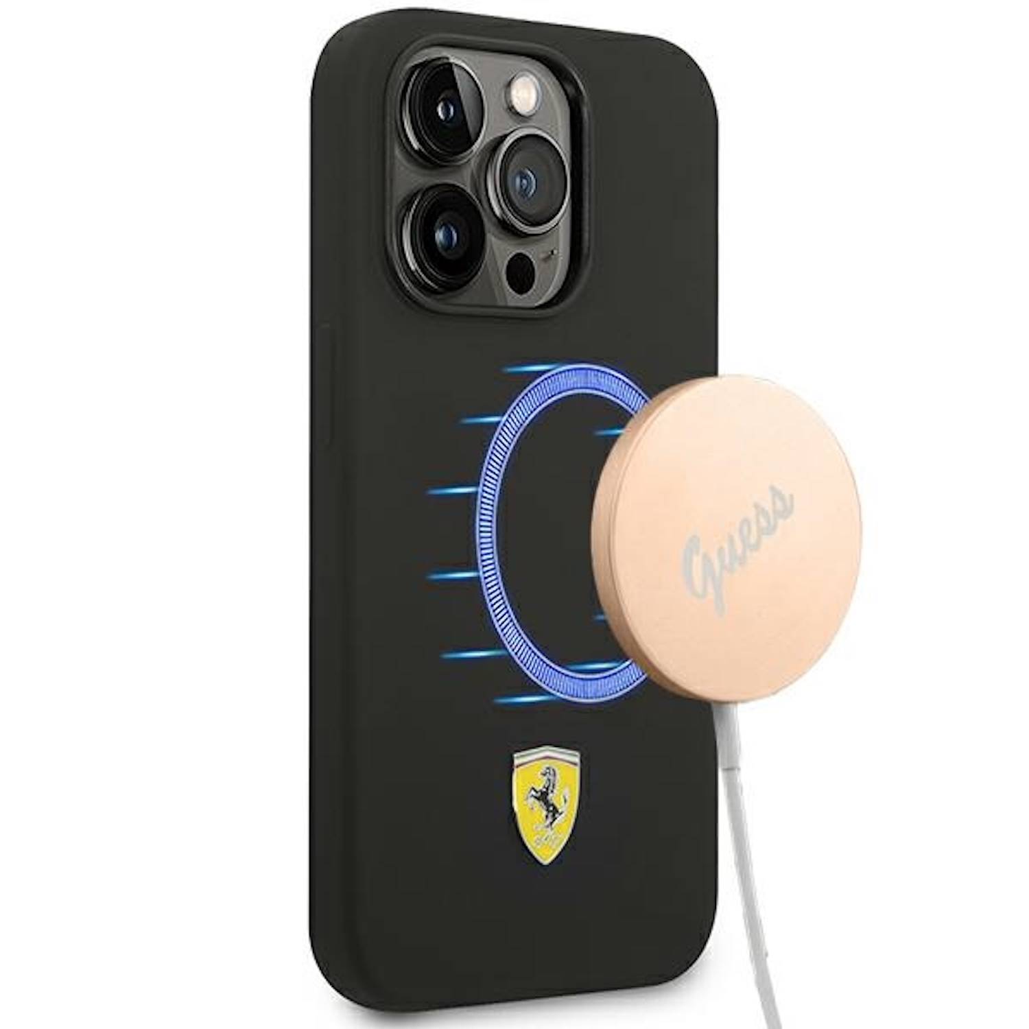 Ferrari Silikon Metal Logo Magsafe Hardcase Cover für Apple iPhone 14 Pro Max