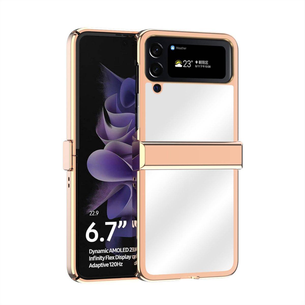 Für Samsung Galaxy Z Flip4 5G Electroplating Kunststoff Silikon Cover Handy Tasche Hülle Etuis Rose Gold