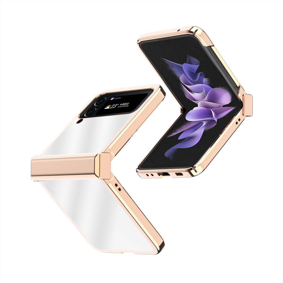 Für Samsung Galaxy Z Flip4 5G Electroplating Kunststoff Silikon Cover Handy Tasche Hülle Etuis Rose Gold