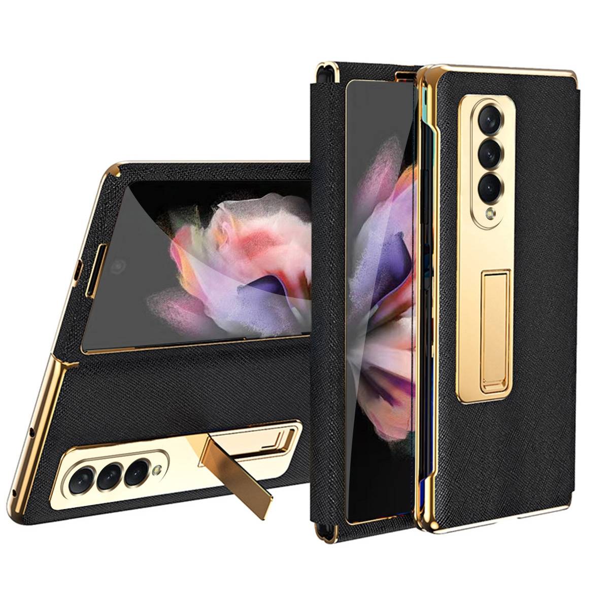 Für Samsung Galaxy Z Fold4 5G Galvanik Linsenrahmen + Hart Glas Handy Tasche Hülle Etuis Schwarz