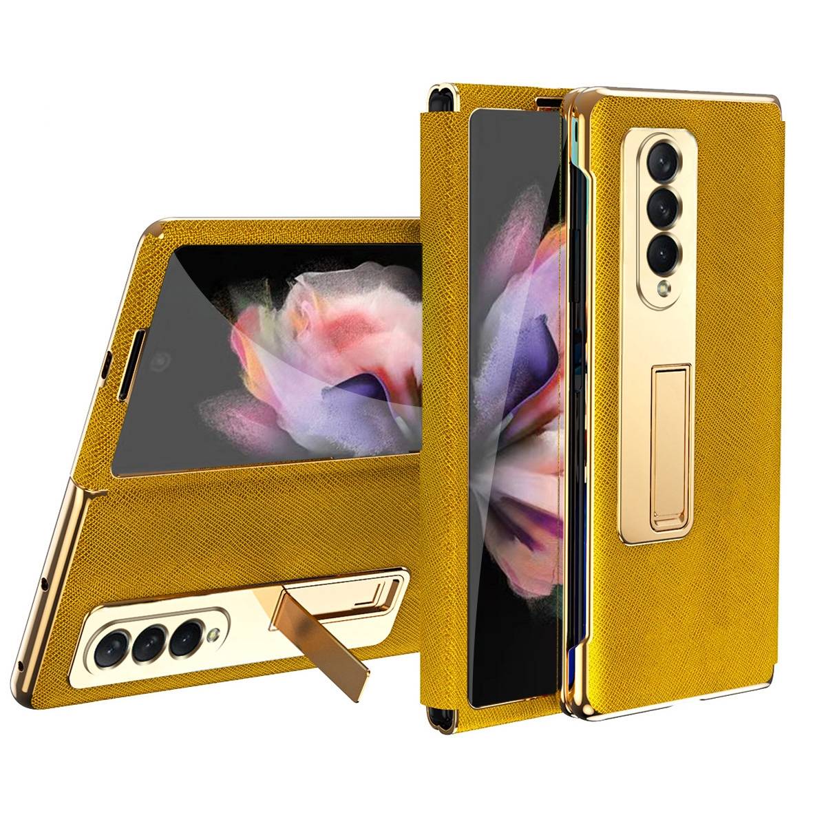 Samsung Galaxy Z Fold4 5G Galvanik Linsenrahmen + Hart Glas Handy Tasche Hülle Etuis Gold