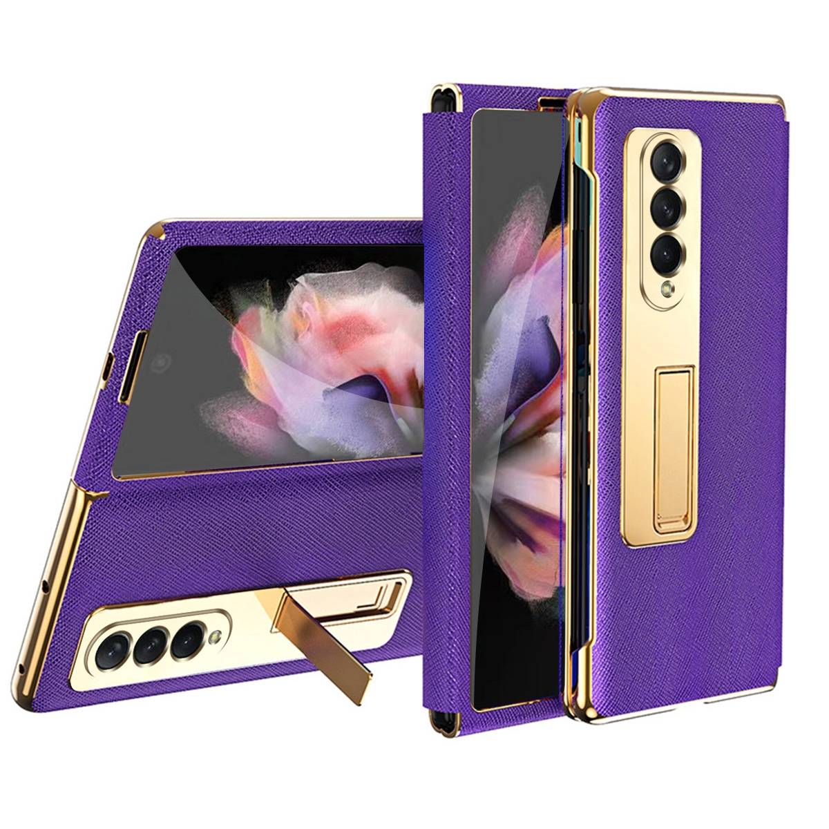 Samsung Galaxy Z Fold4 5G Galvanik Linsenrahmen + Hart Glas Handy Tasche Hülle Etuis Lila