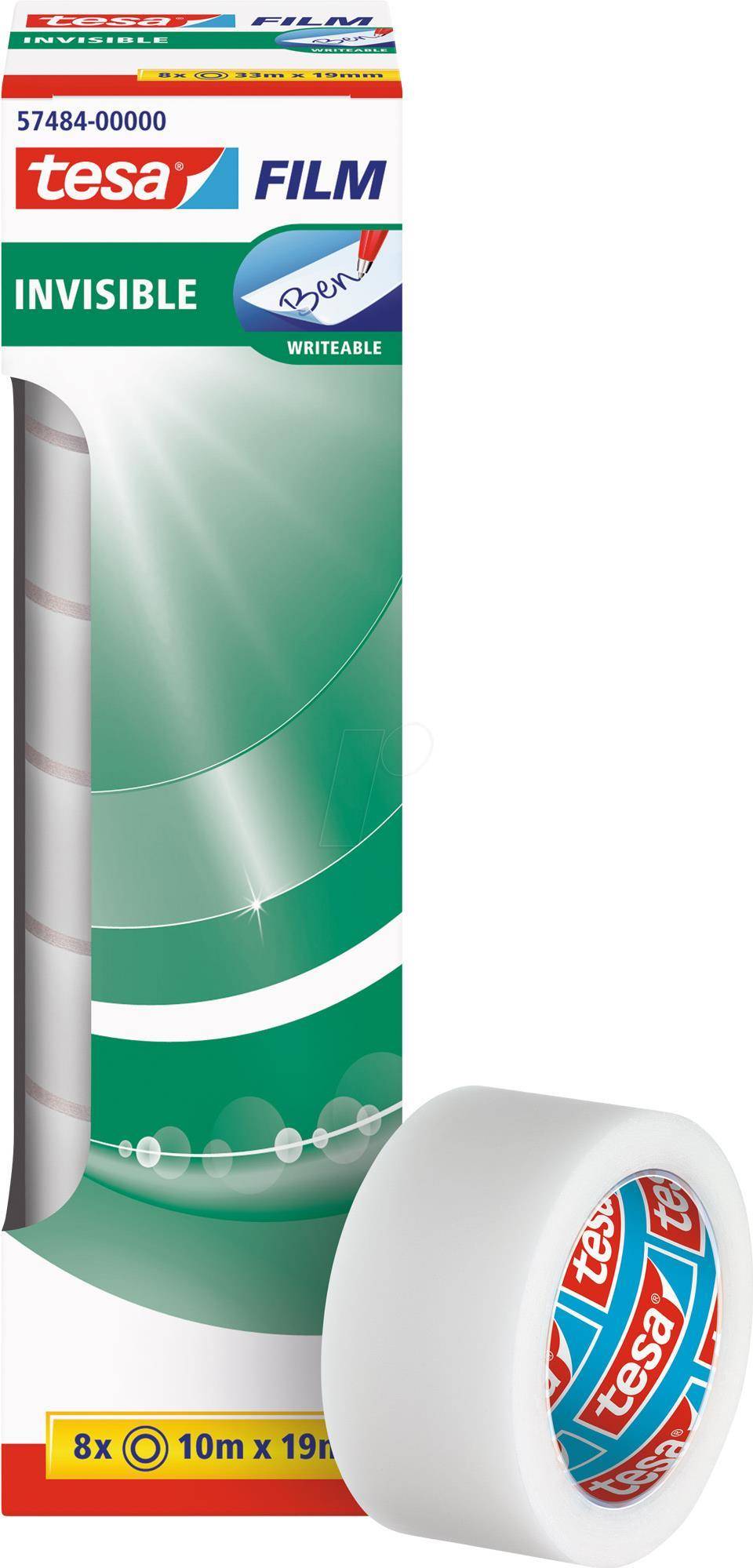 tesafilm Invisible, unsichtbarer Klebefilm 19mm, 8er-Pack, 10m, 57484 (57484-00000-00)