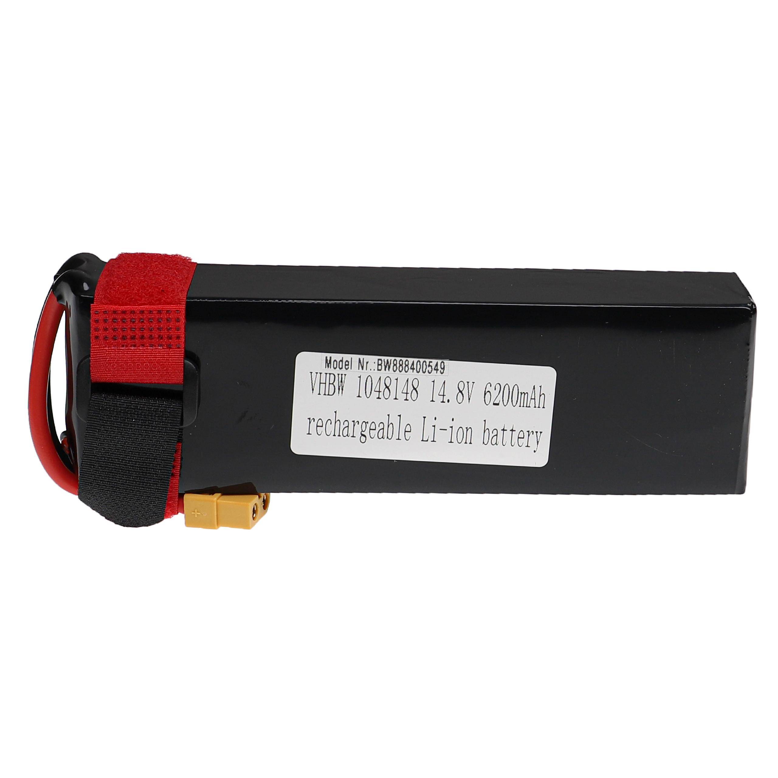 vhbw Akku kompatibel mit XT60 Stecker für Modellbau z.B. Racing Car, Helikopter, Flugzeug (6200mAh, 14,8V, Li-Polymer)