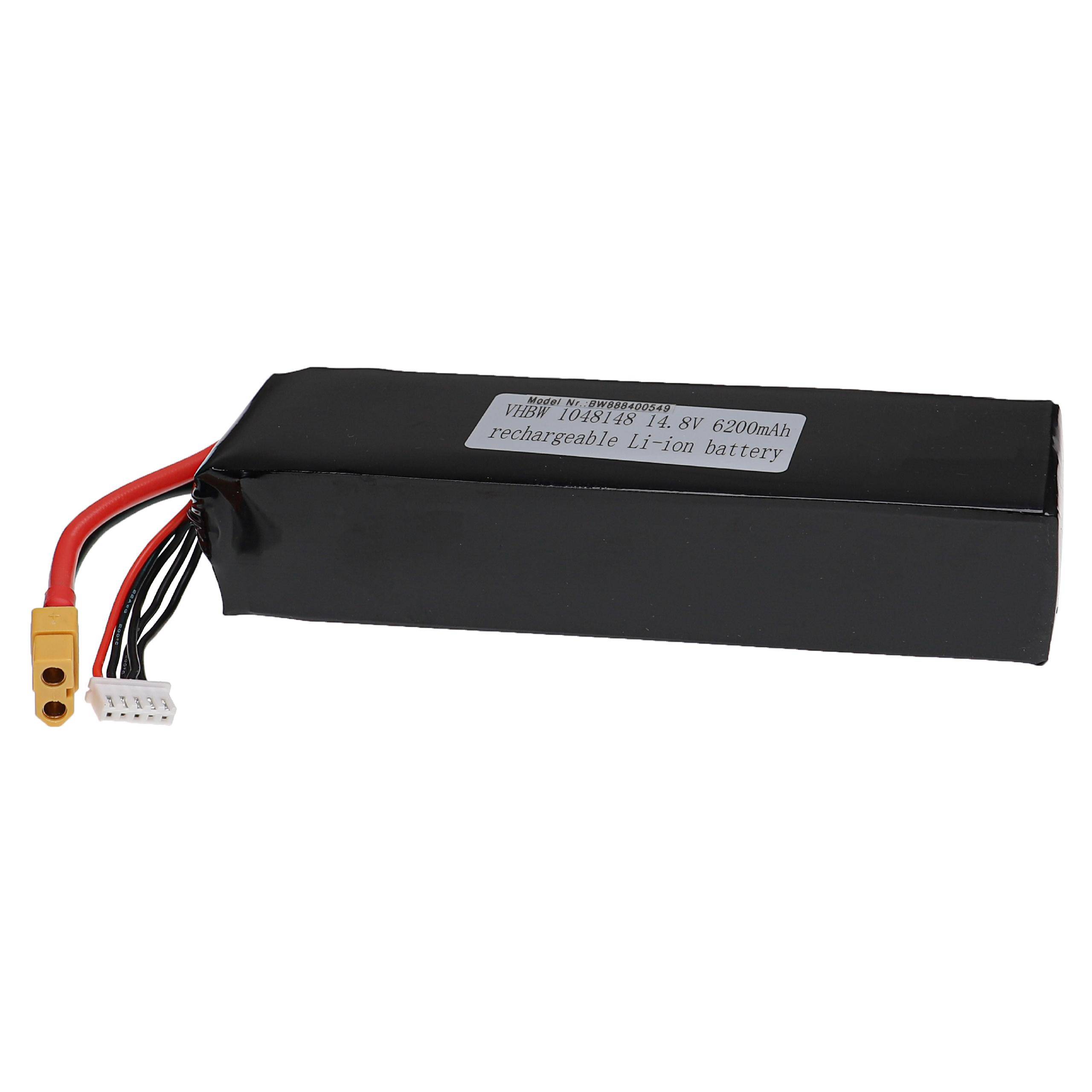 vhbw Akku kompatibel mit XT60 Stecker für Modellbau z.B. Racing Car, Helikopter, Flugzeug (6200mAh, 14,8V, Li-Polymer)