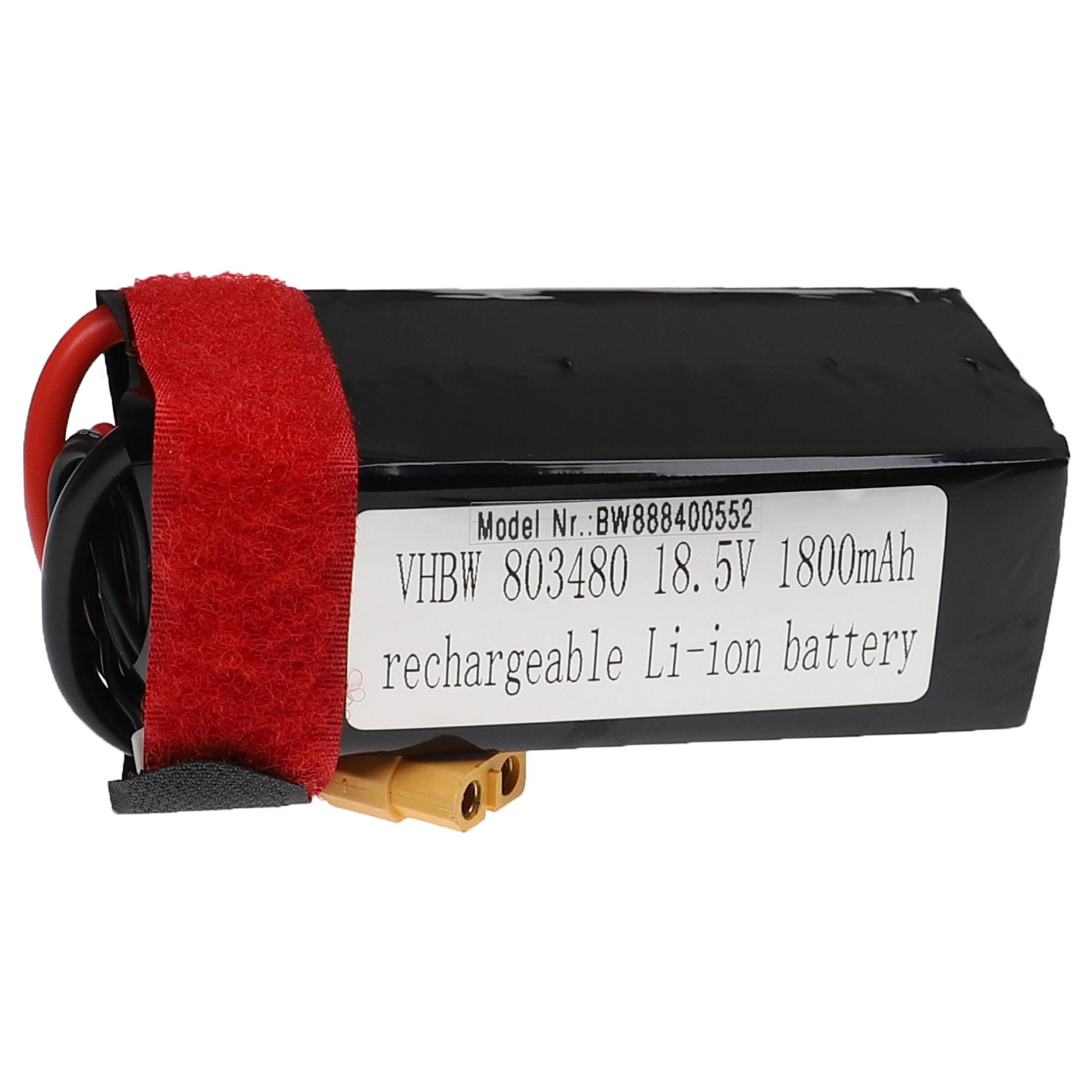 vhbw Akku kompatibel mit XT60 Stecker für Modellbau z.B. Racing Car, Helikopter, Flugzeug (1800mAh, 18,5V, Li-Polymer, 91 x 36 x 43 mm)