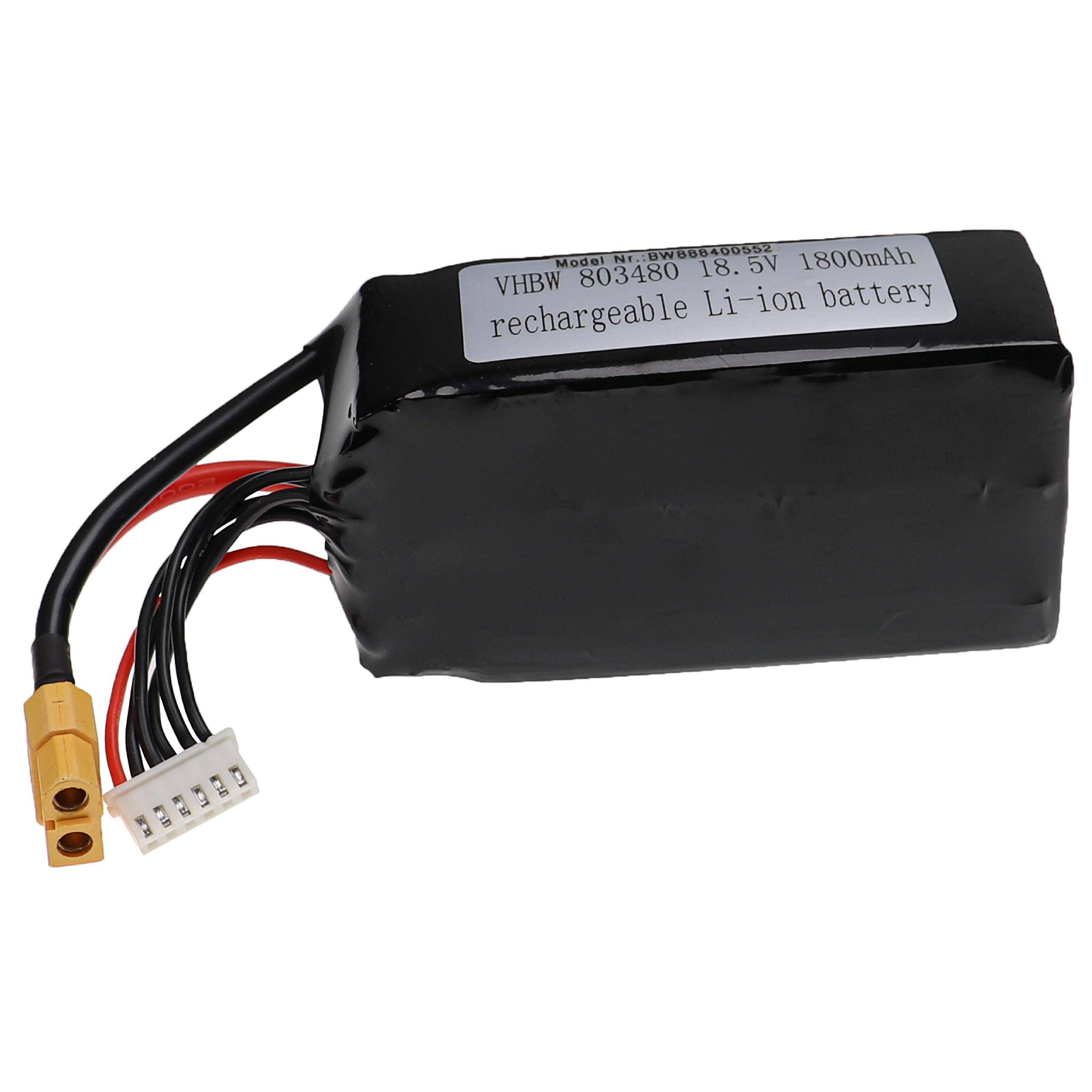 vhbw Akku kompatibel mit XT60 Stecker für Modellbau z.B. Racing Car, Helikopter, Flugzeug (1800mAh, 18,5V, Li-Polymer, 91 x 36 x 43 mm)