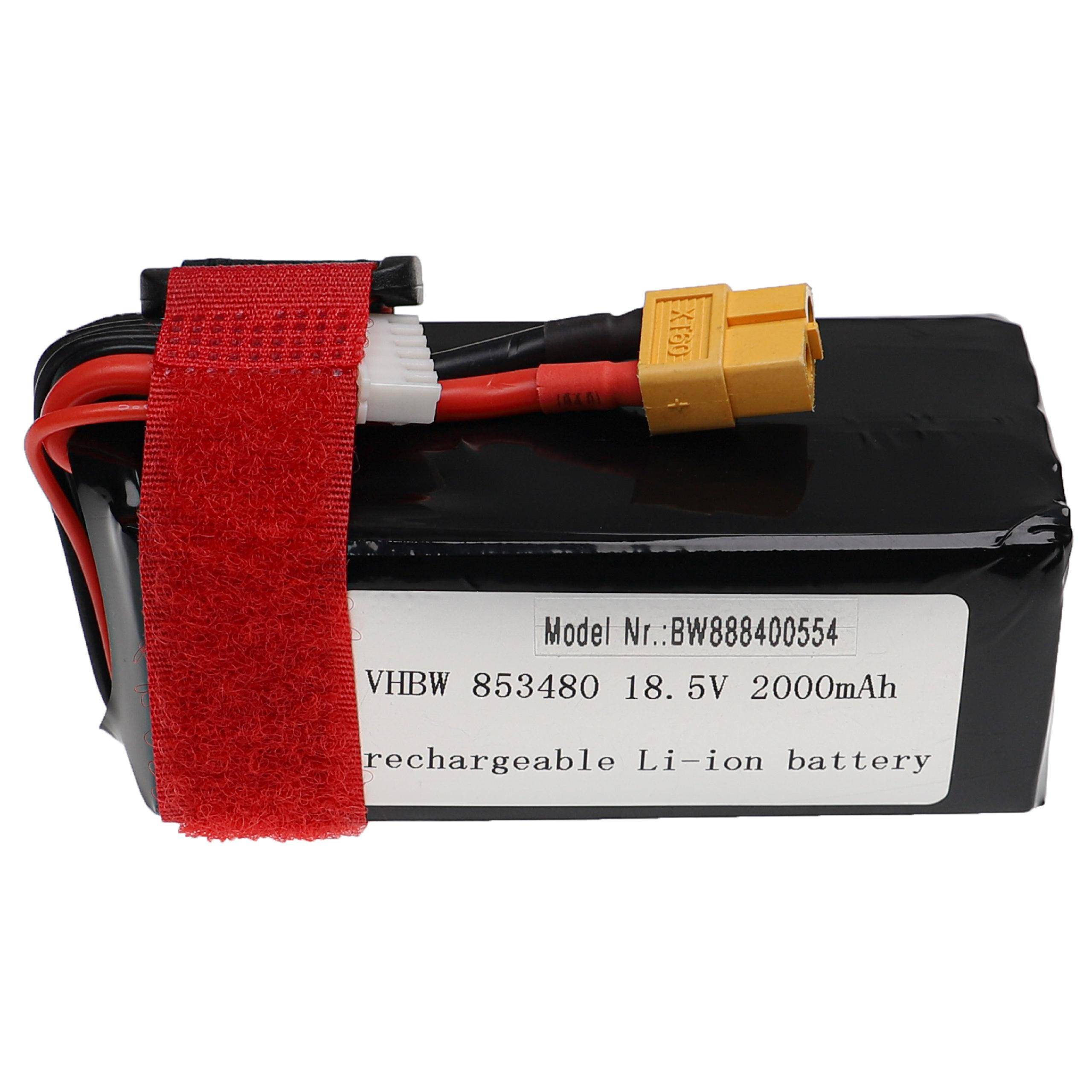 Schwarzes wiederaufladbares 18,5V 2000mAh Li-Ionen-Akkupack mit rotem Riemen und gelbem Anschluss, gekennzeichnet mit „Modellnr.: BW888400554