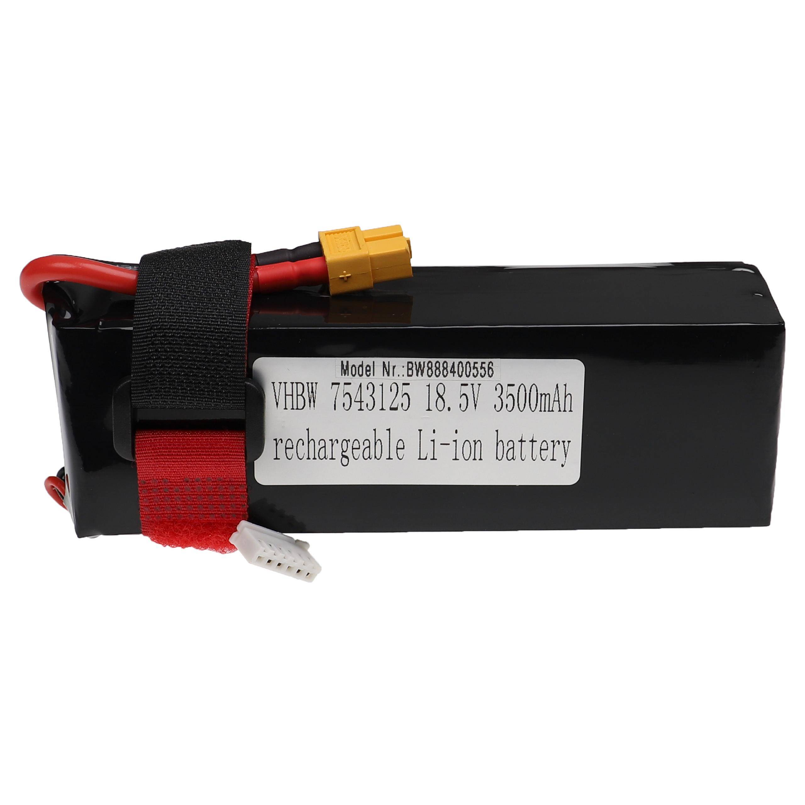 Schwarzes aufladbares Li-Ionen-Akkupack mit roten und schwarzen Drähten und gelbem Anschluss, mit der Bezeichnung „18,5V 3500mAh