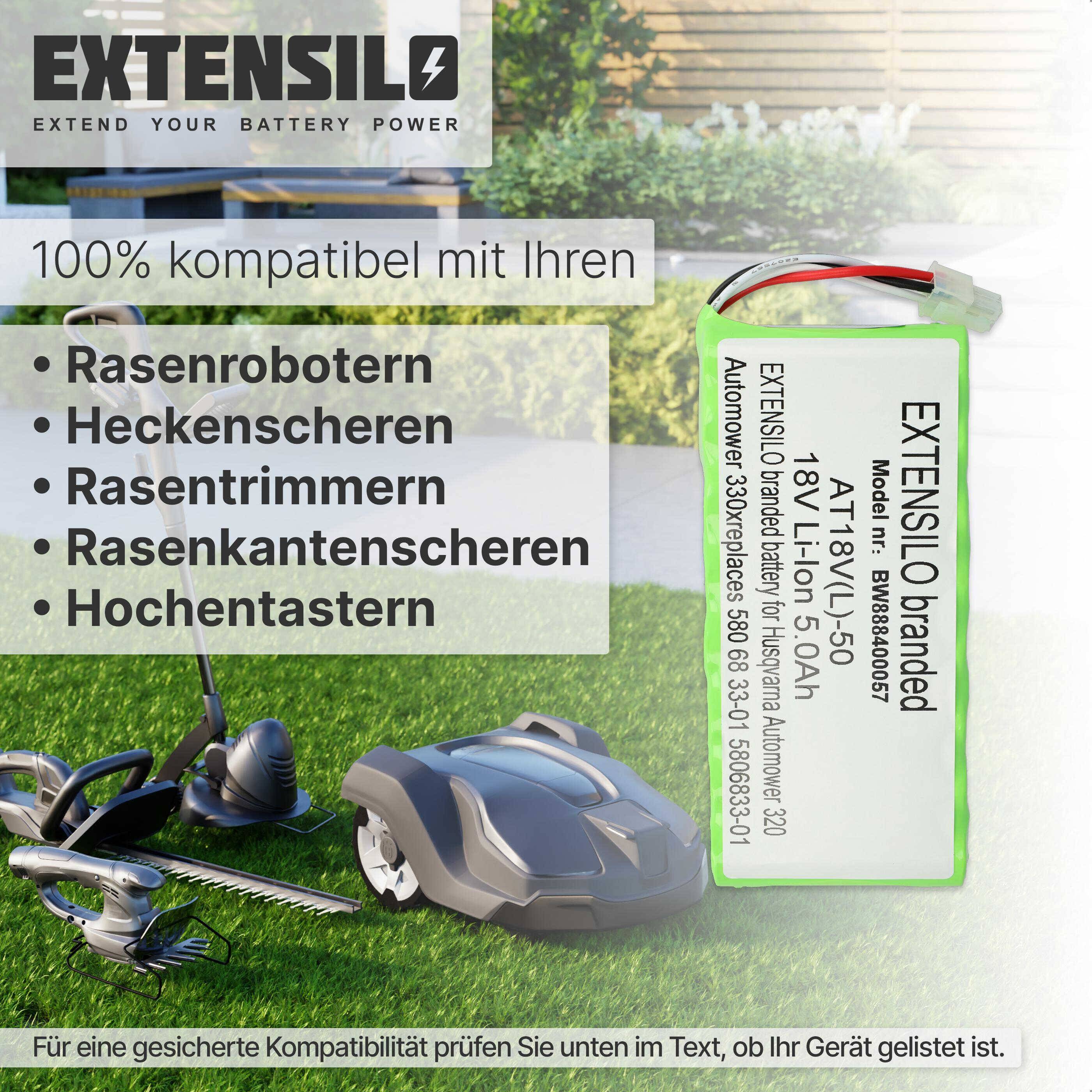 EXTENSILO Akkupack kompatibel mit Husqvarna Automower 320, 420 bis BJ 2019/2020 Rasenroboter (5000mAh 18V Li-Ion)