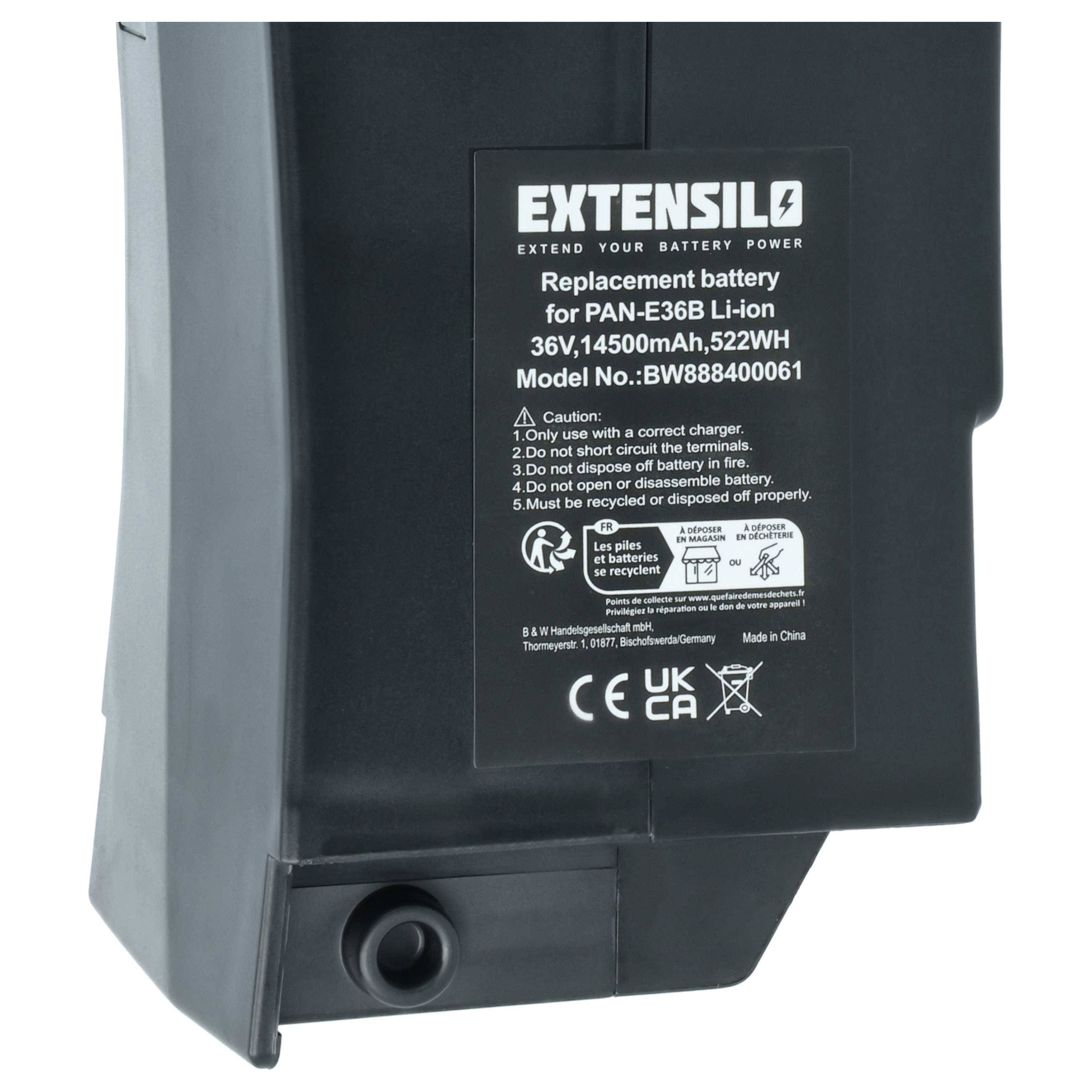 EXTENSILO Akku kompatibel mit Kalkhoff Impulse Premium i8R 8-G Nexus, XXL i8R 8-G Nexus E-Bike (14,5 Ah, 36 V, Li-Ion) - Schwarz