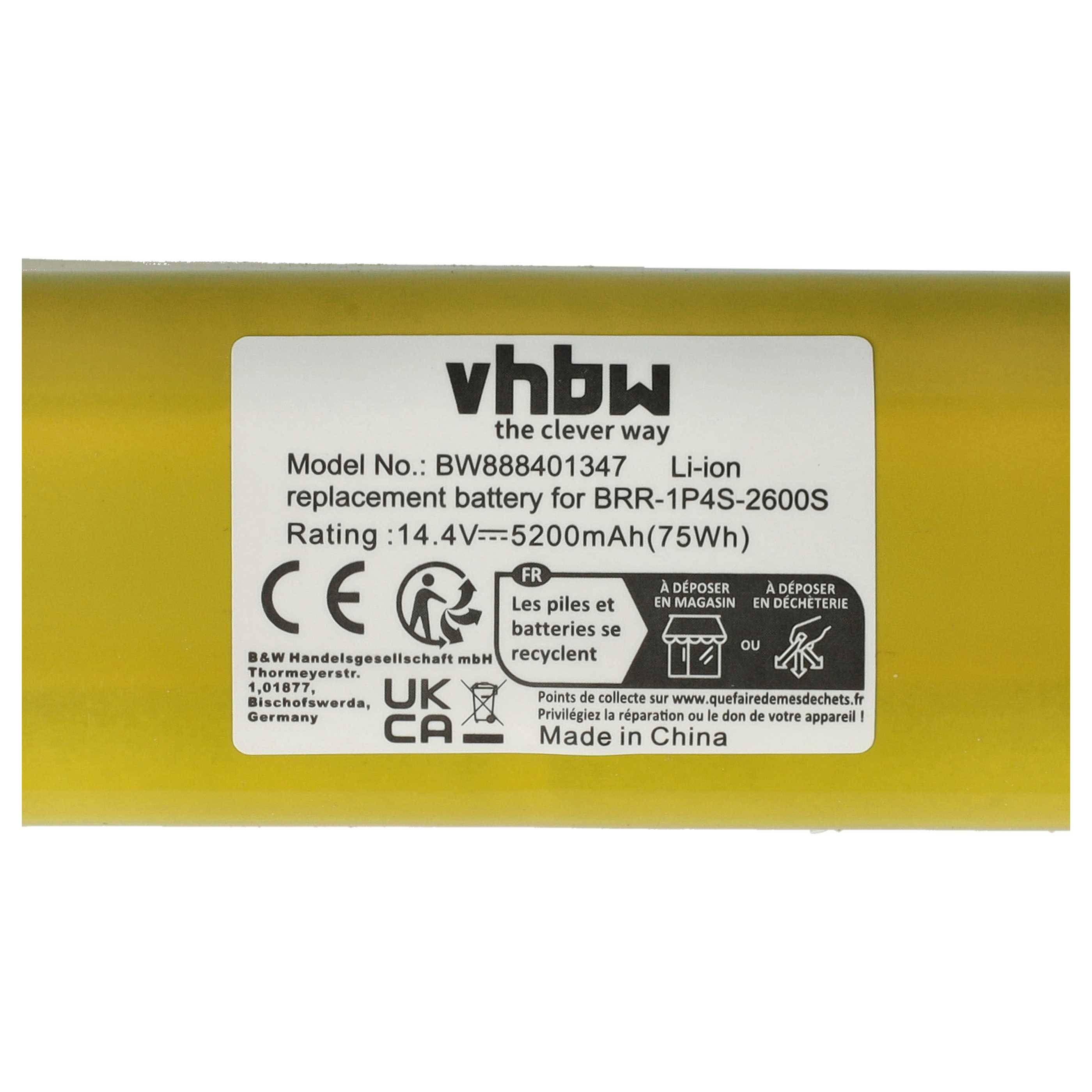 vhbw Akku kompatibel mit Roborock S50, S51, S55, S6, T60, T65, C10, E20, E25, T4, T61RR, T70, T71RR Staubsauger (5200 mAh, 14,4 V, Li-Ion)