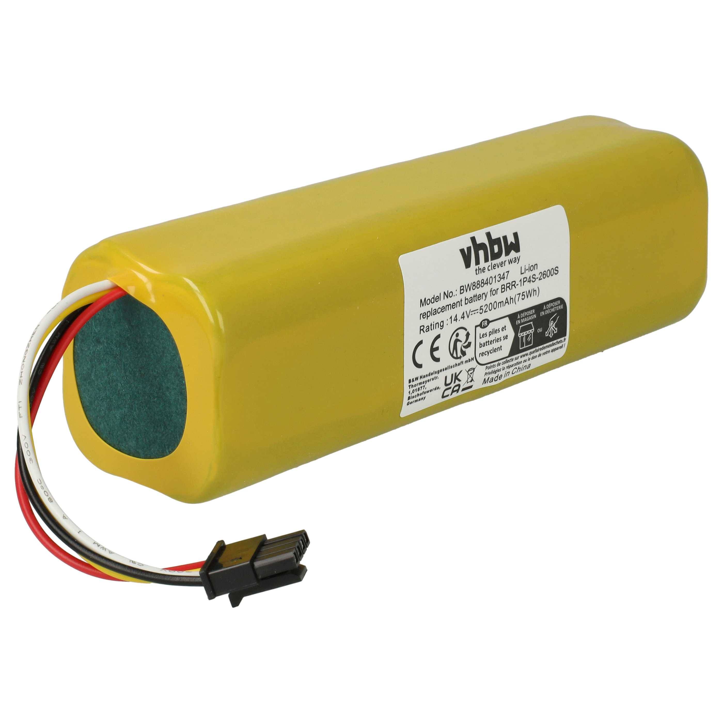 Ein gelbes zylindrisches Batteriepack mit Kabeln, gekennzeichnet mit „vhbw 14,4V 3500mAh 50Wh Li-Ion