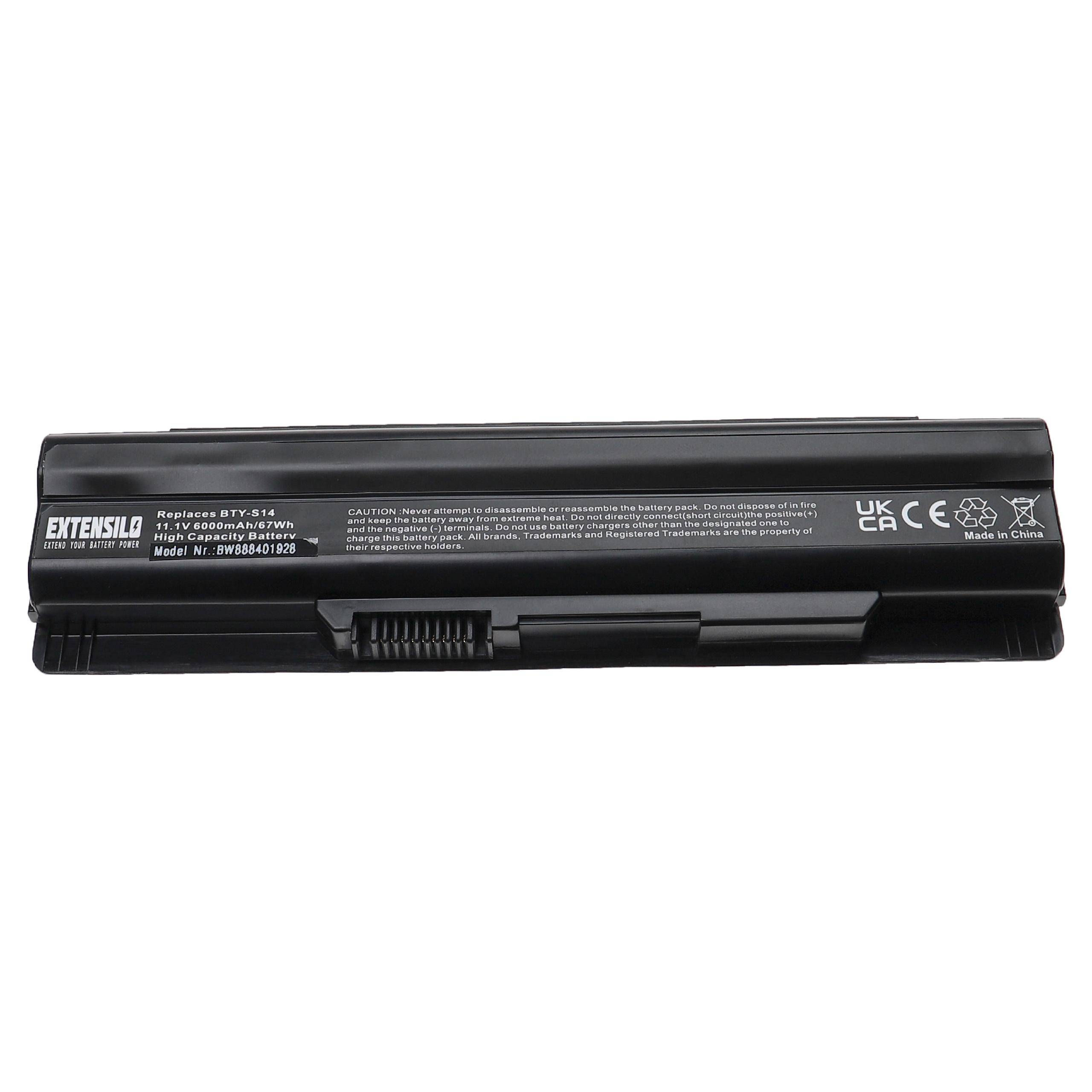 EXTENSILO Akku kompatibel mit MSI MS-16GA, MS-16GD, MS-16GF, MS-1482, MS-16G1, MS-16G4, MS-16G7 Notebook (6000mAh, 11,1V, Li-Ion)