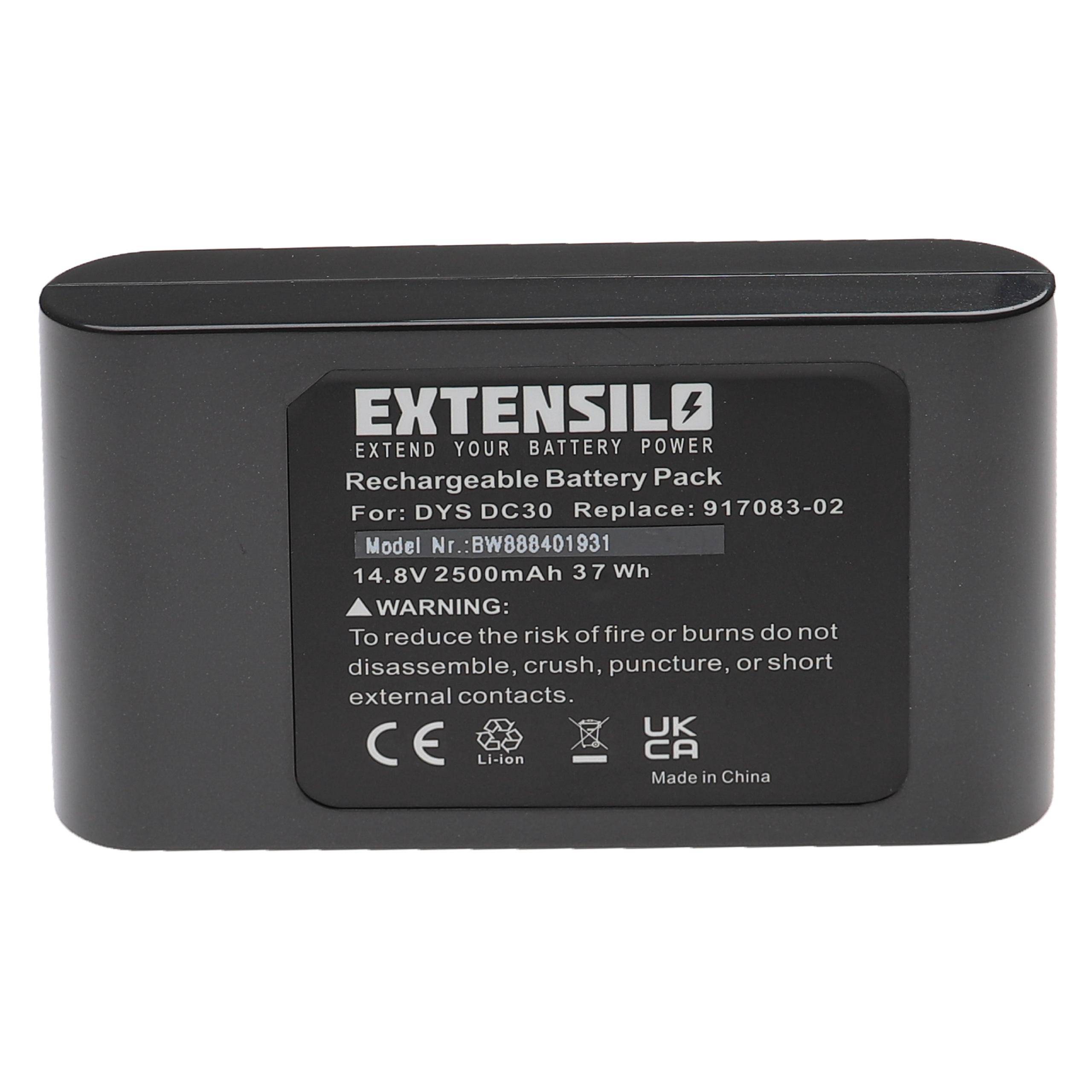EXTENSILO Akku Ersatz für Dyson 17083-4810, 17083-11 10, 17083-01-03, 17083-3009 für Staubsauger Dunkelgrau (2500 mAh, 14,8 V, Li-Ion)